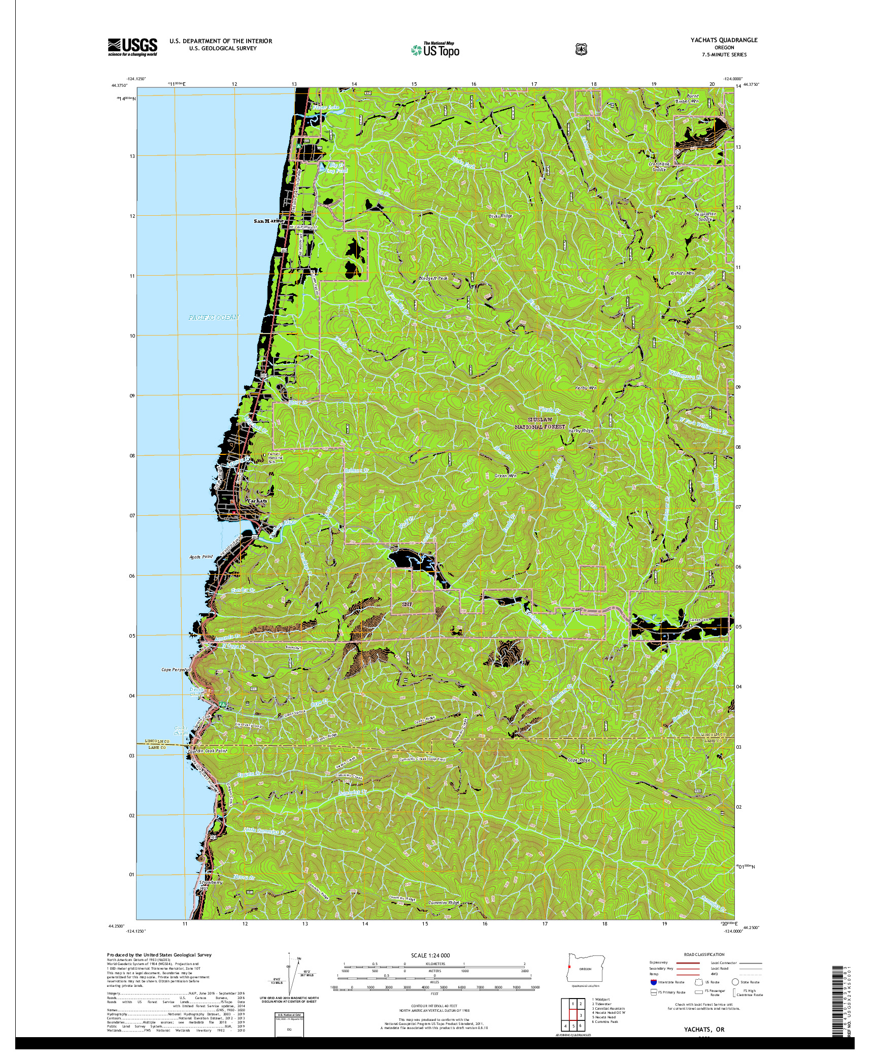 USGS US TOPO 7.5-MINUTE MAP FOR YACHATS, OR 2020