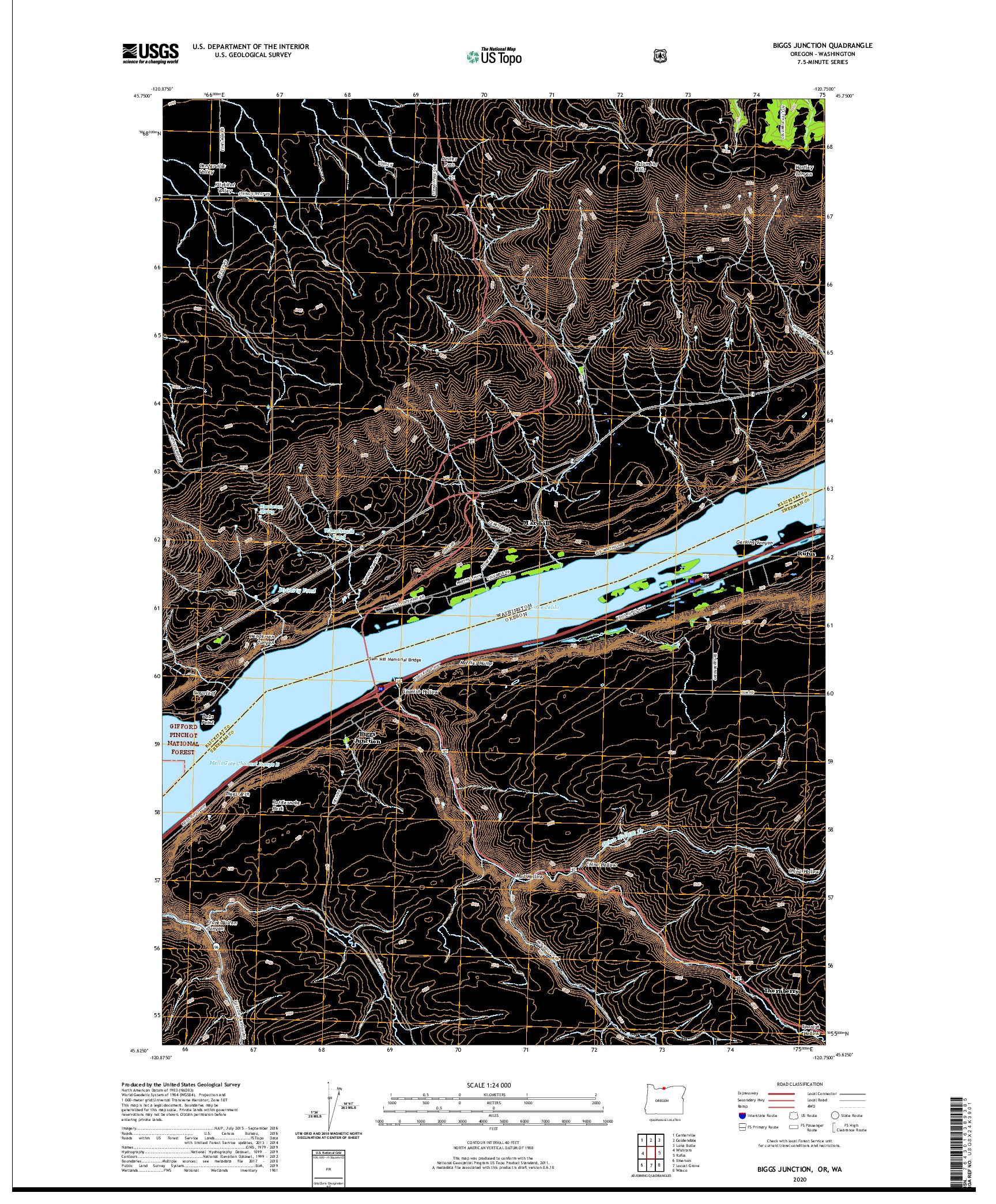 USGS US TOPO 7.5-MINUTE MAP FOR BIGGS JUNCTION, OR,WA 2020