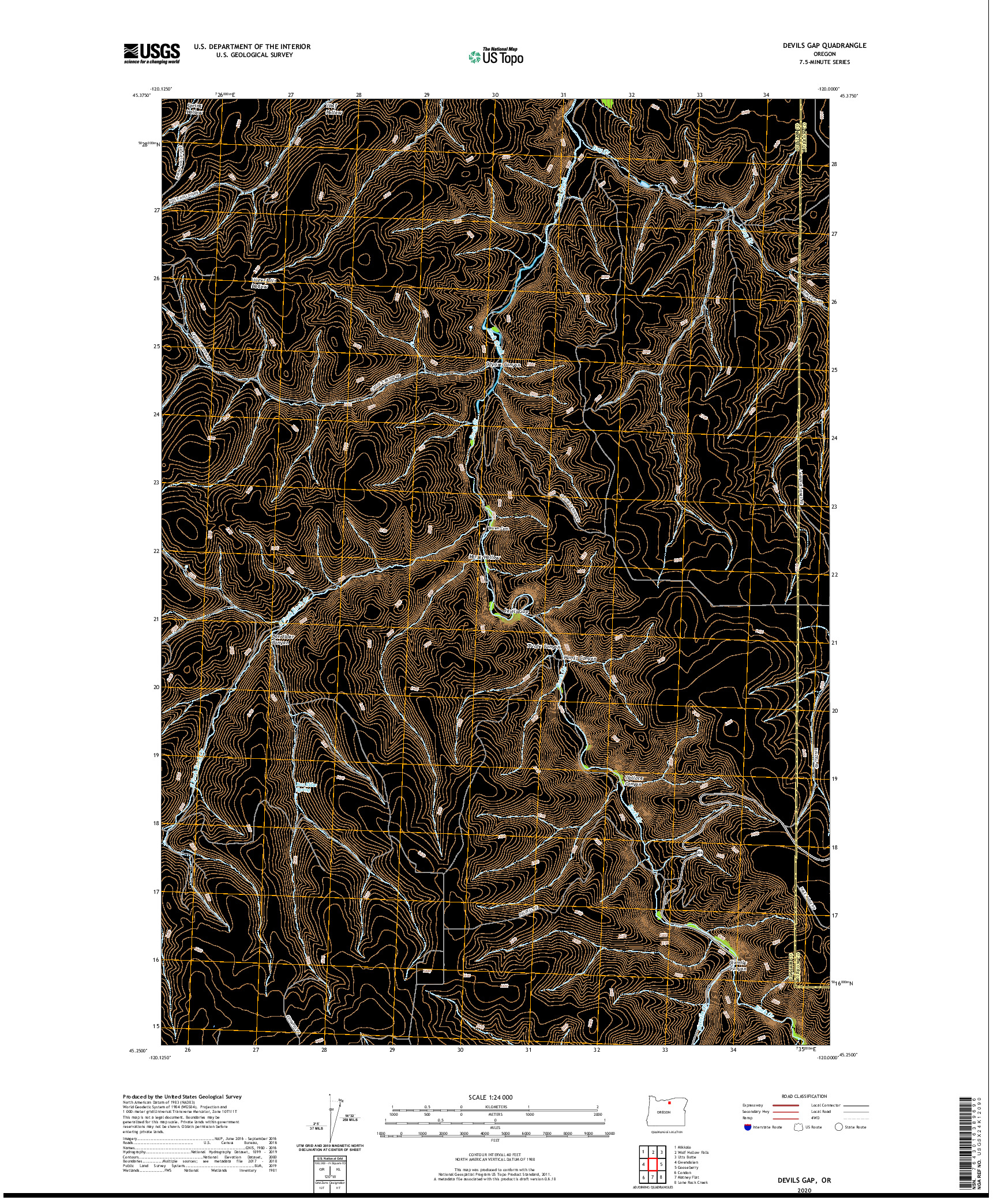 USGS US TOPO 7.5-MINUTE MAP FOR DEVILS GAP, OR 2020