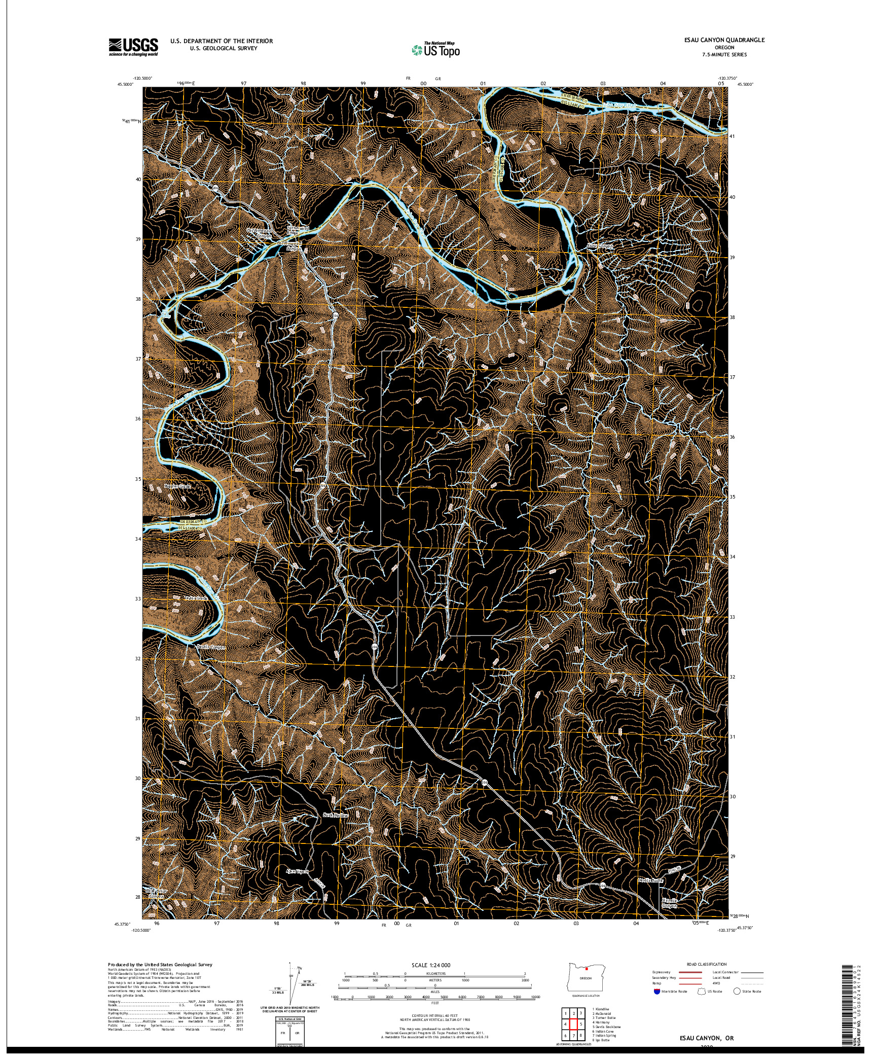 USGS US TOPO 7.5-MINUTE MAP FOR ESAU CANYON, OR 2020