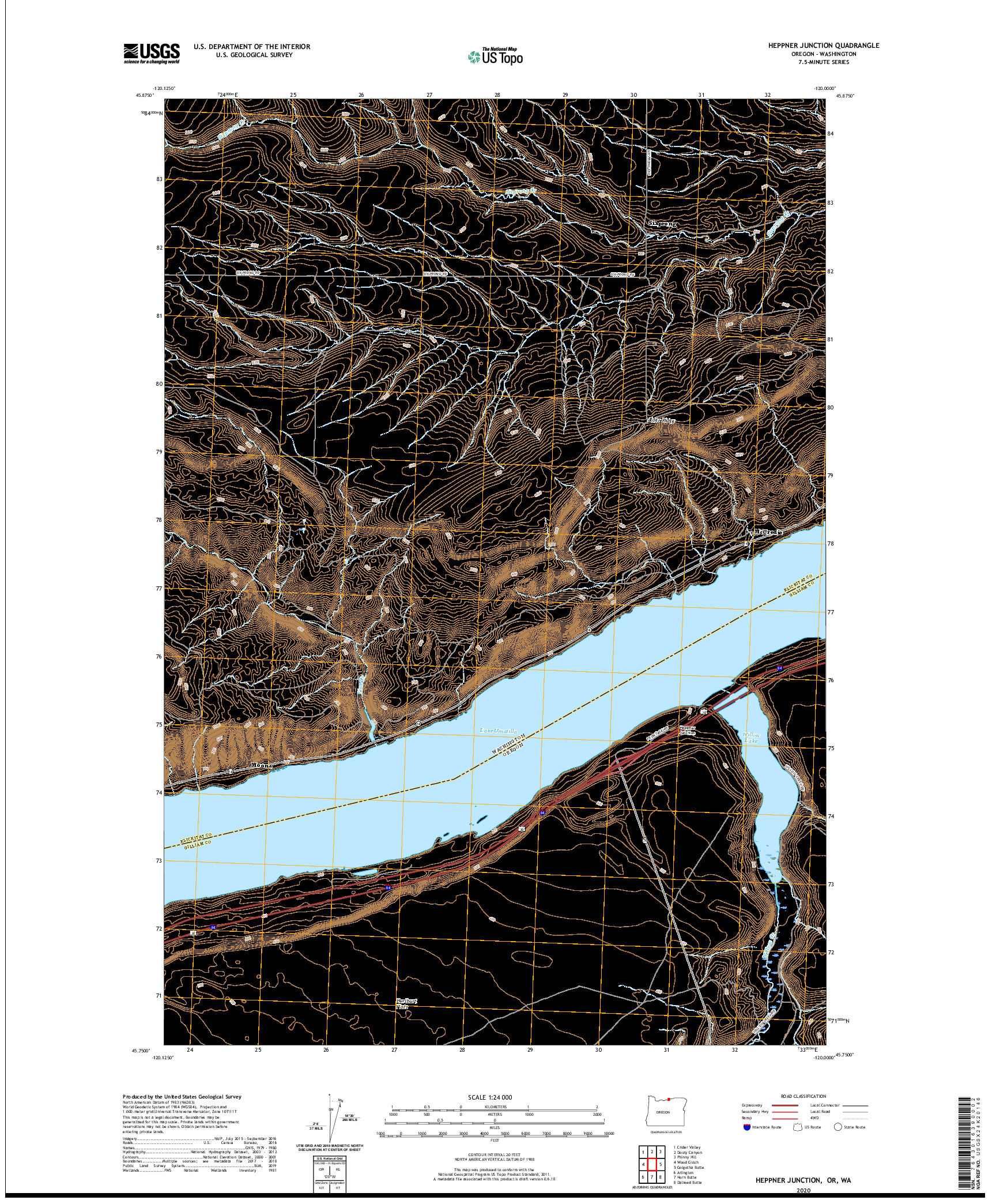 USGS US TOPO 7.5-MINUTE MAP FOR HEPPNER JUNCTION, OR,WA 2020
