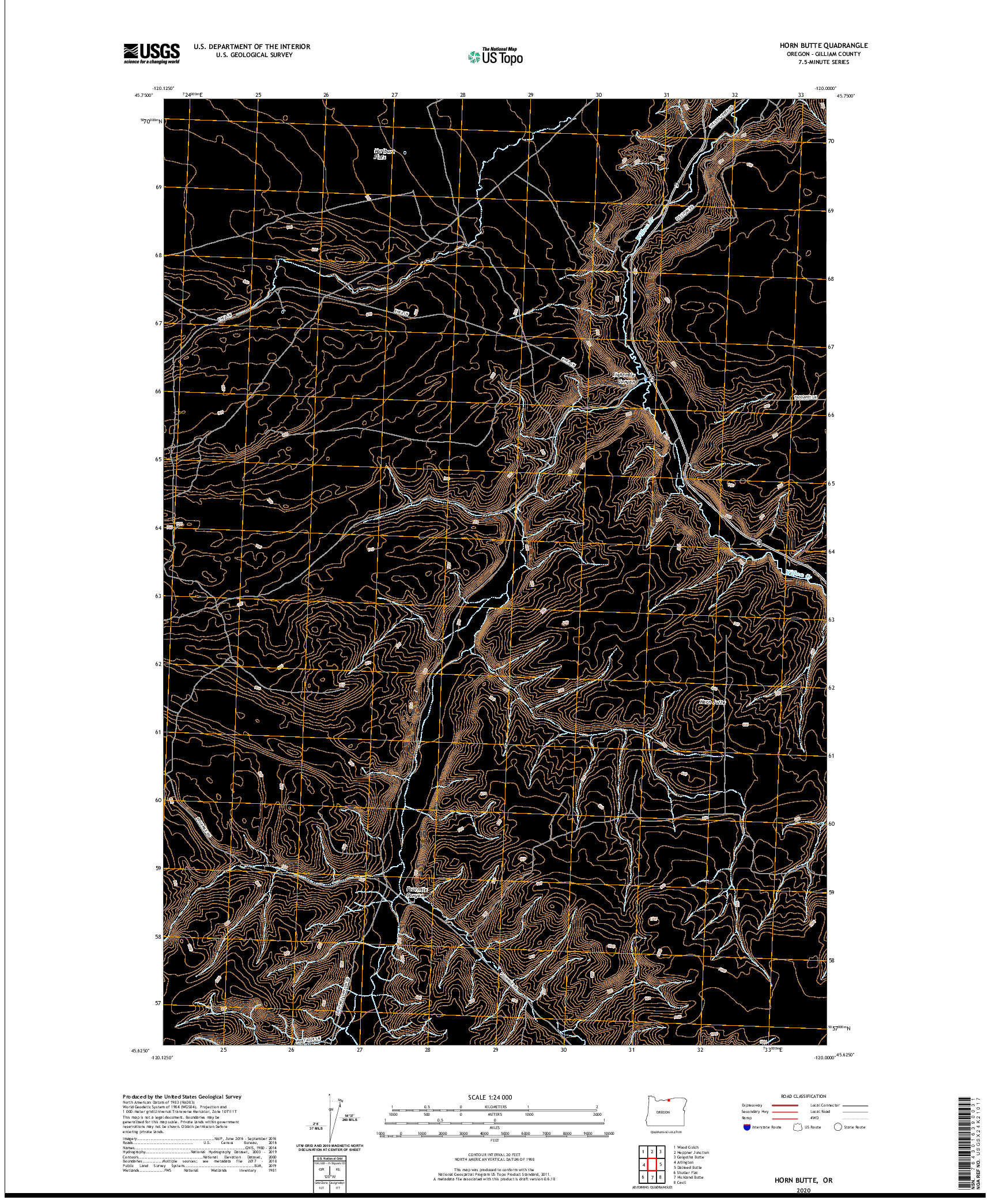 USGS US TOPO 7.5-MINUTE MAP FOR HORN BUTTE, OR 2020