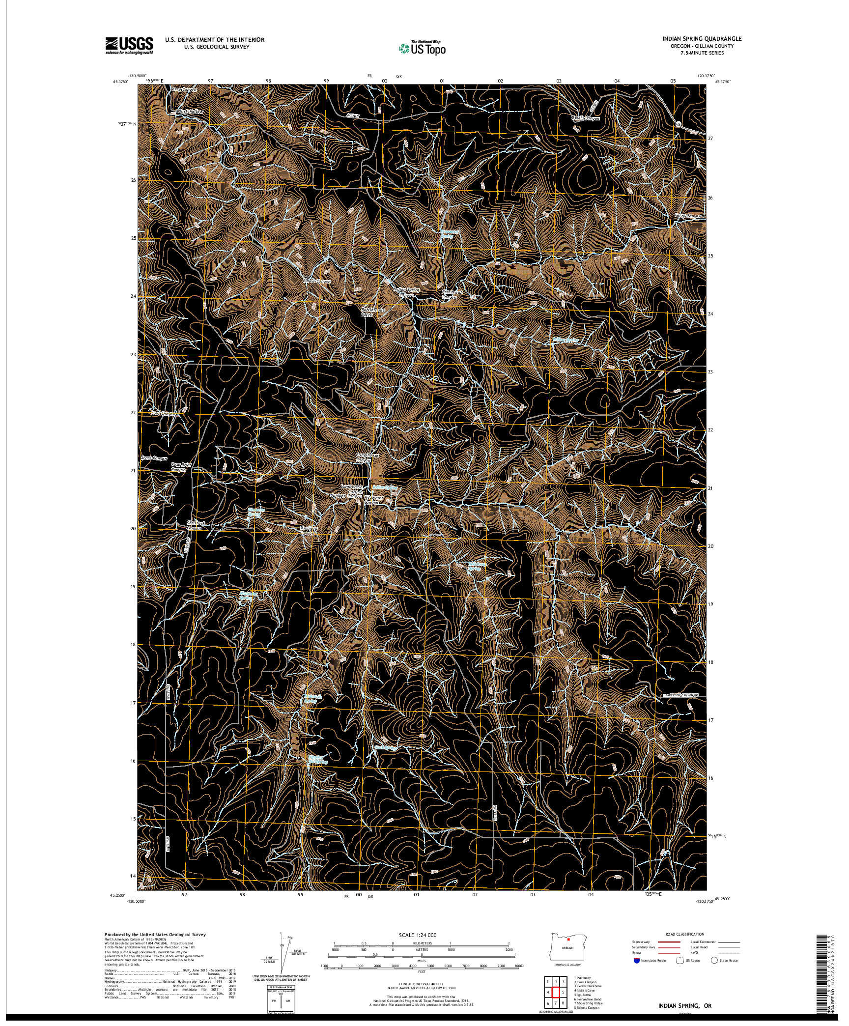 USGS US TOPO 7.5-MINUTE MAP FOR INDIAN SPRING, OR 2020