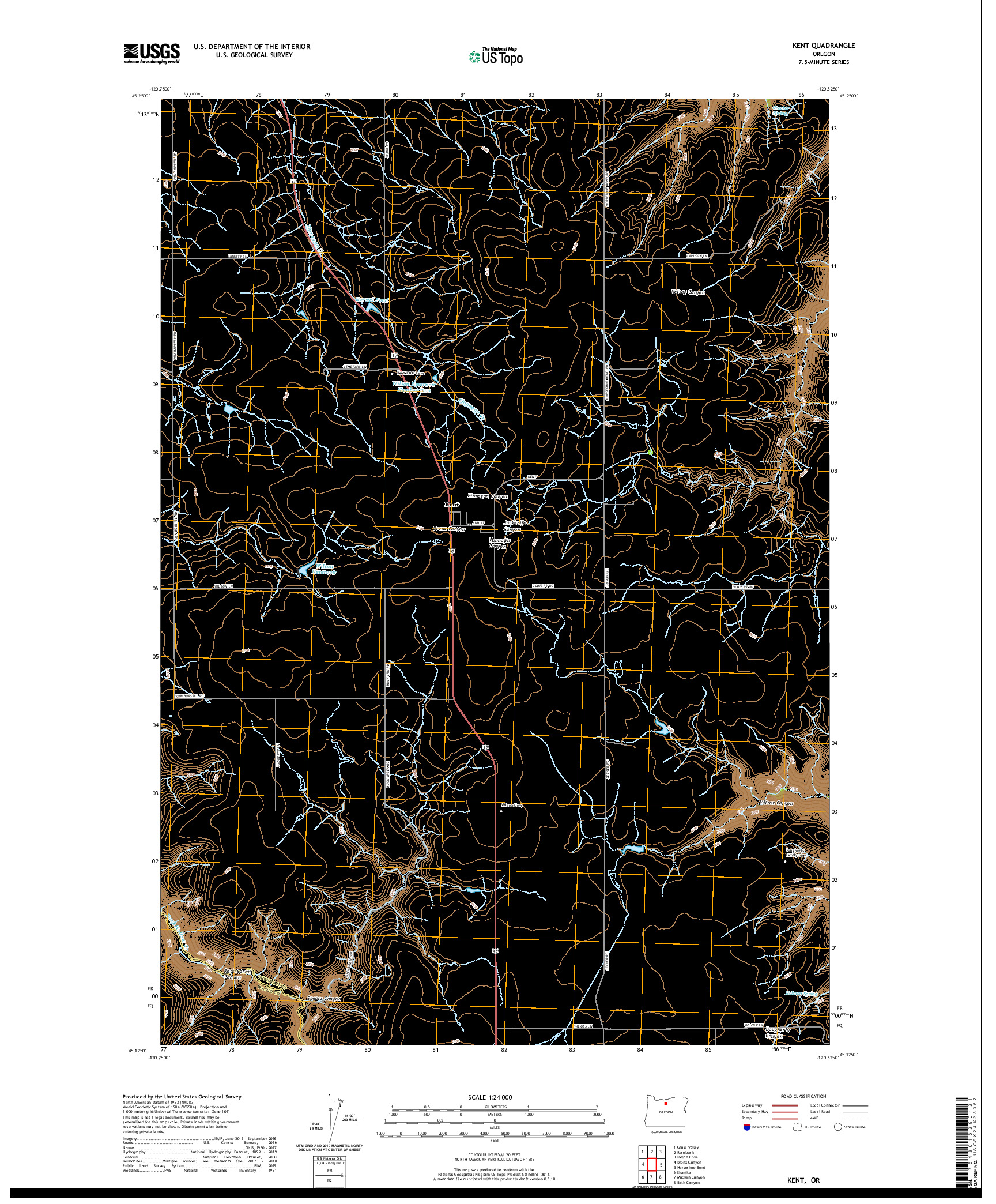 USGS US TOPO 7.5-MINUTE MAP FOR KENT, OR 2020