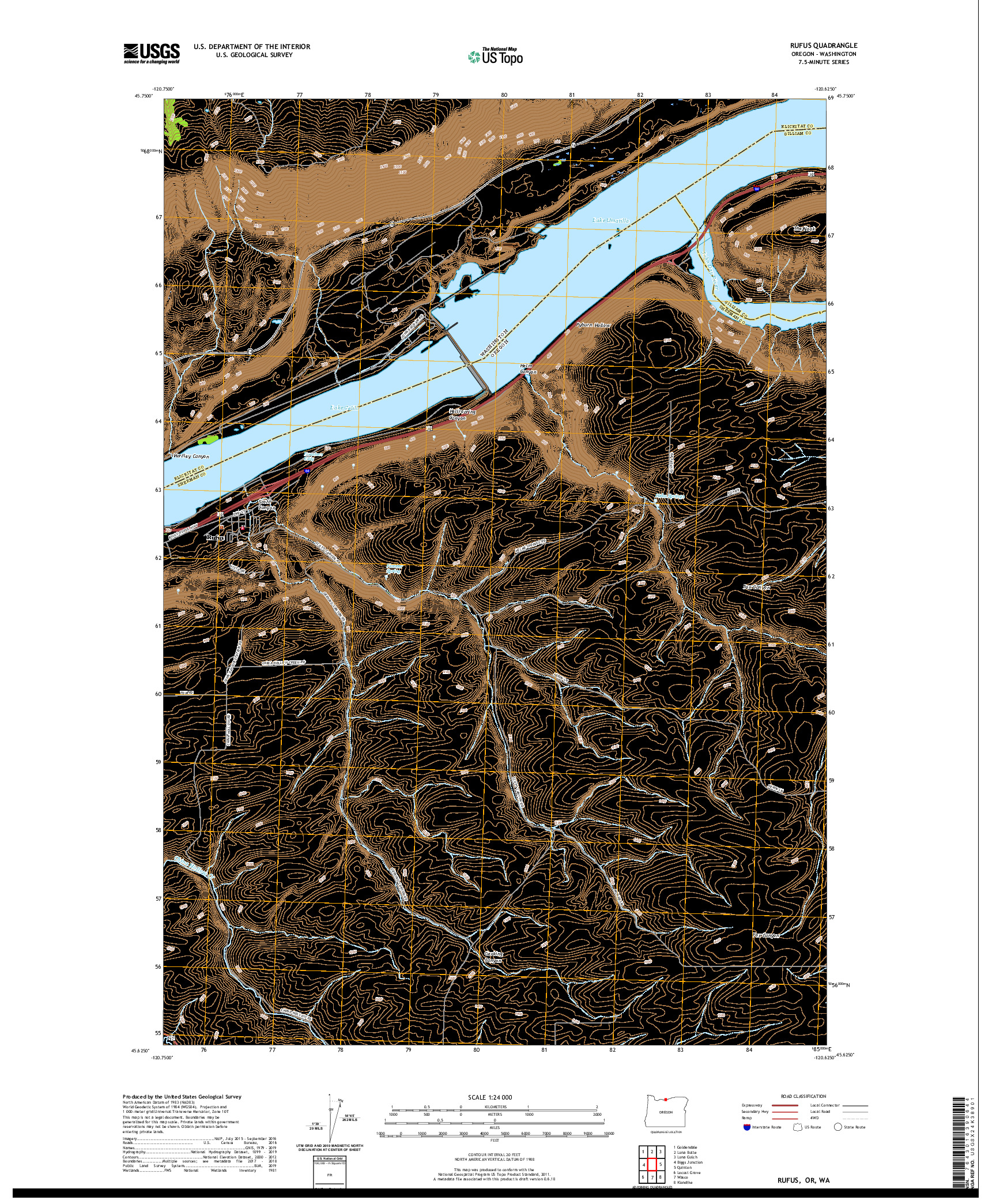 USGS US TOPO 7.5-MINUTE MAP FOR RUFUS, OR,WA 2020