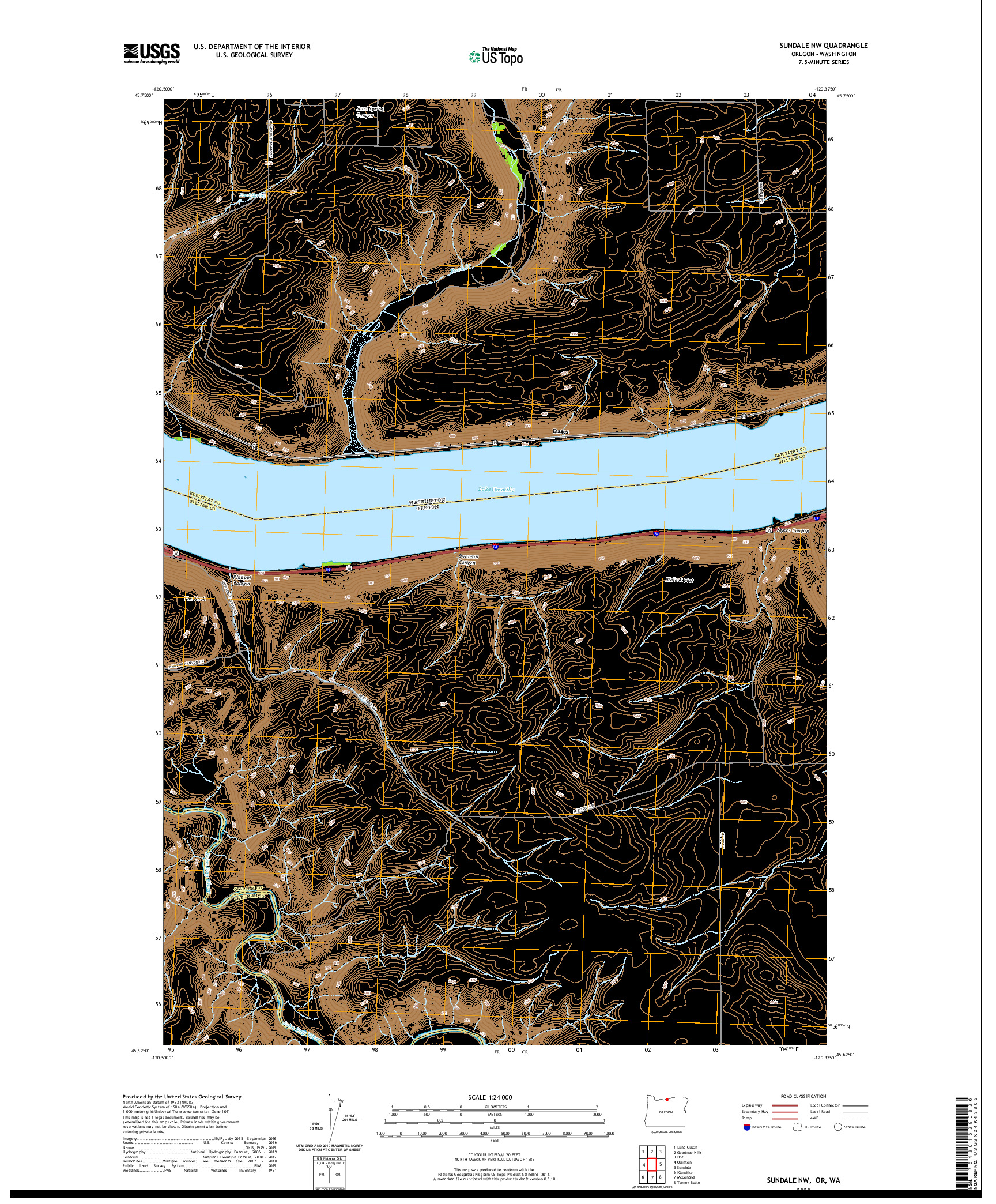 USGS US TOPO 7.5-MINUTE MAP FOR SUNDALE NW, OR,WA 2020