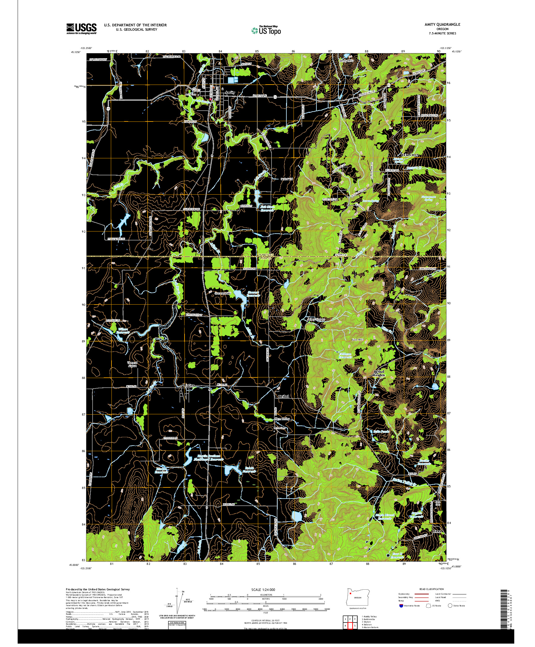 USGS US TOPO 7.5-MINUTE MAP FOR AMITY, OR 2020