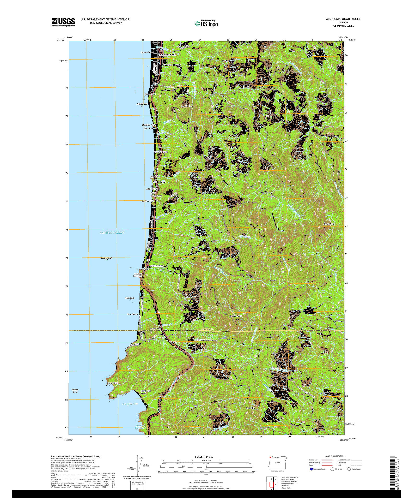 USGS US TOPO 7.5-MINUTE MAP FOR ARCH CAPE, OR 2020