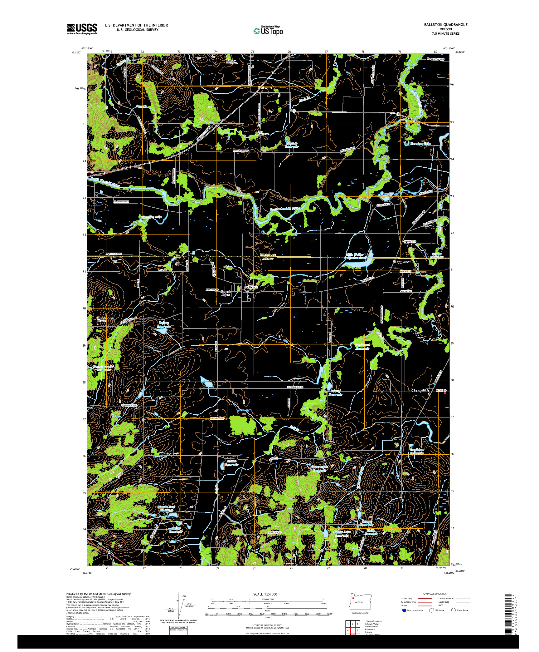 USGS US TOPO 7.5-MINUTE MAP FOR BALLSTON, OR 2020