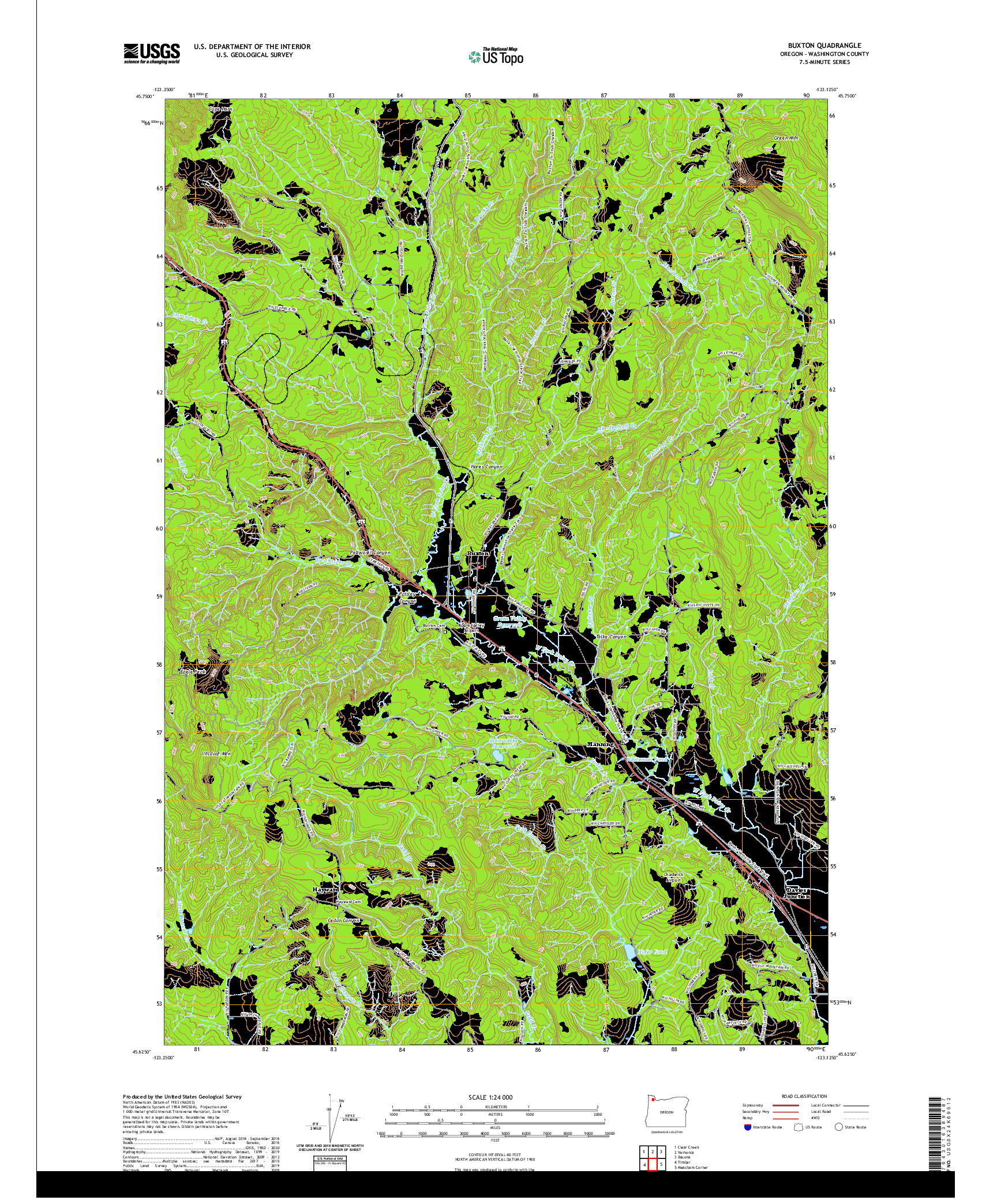 USGS US TOPO 7.5-MINUTE MAP FOR BUXTON, OR 2020