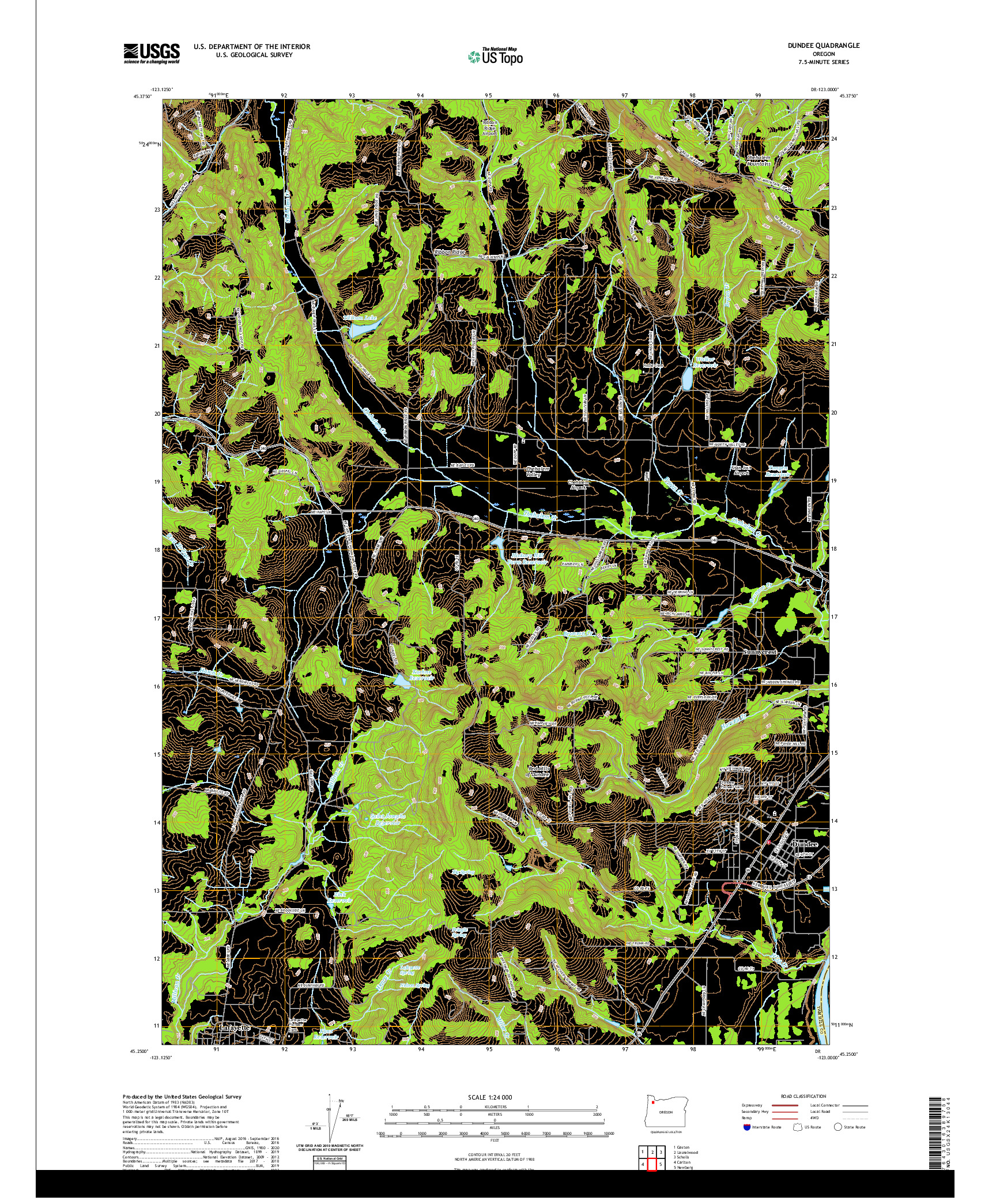 USGS US TOPO 7.5-MINUTE MAP FOR DUNDEE, OR 2020