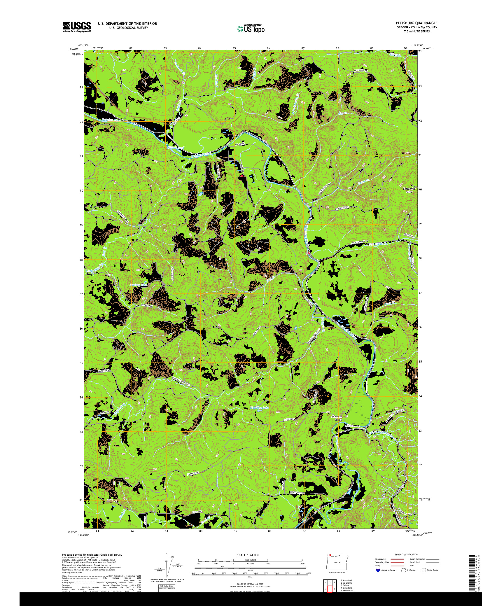 USGS US TOPO 7.5-MINUTE MAP FOR PITTSBURG, OR 2020