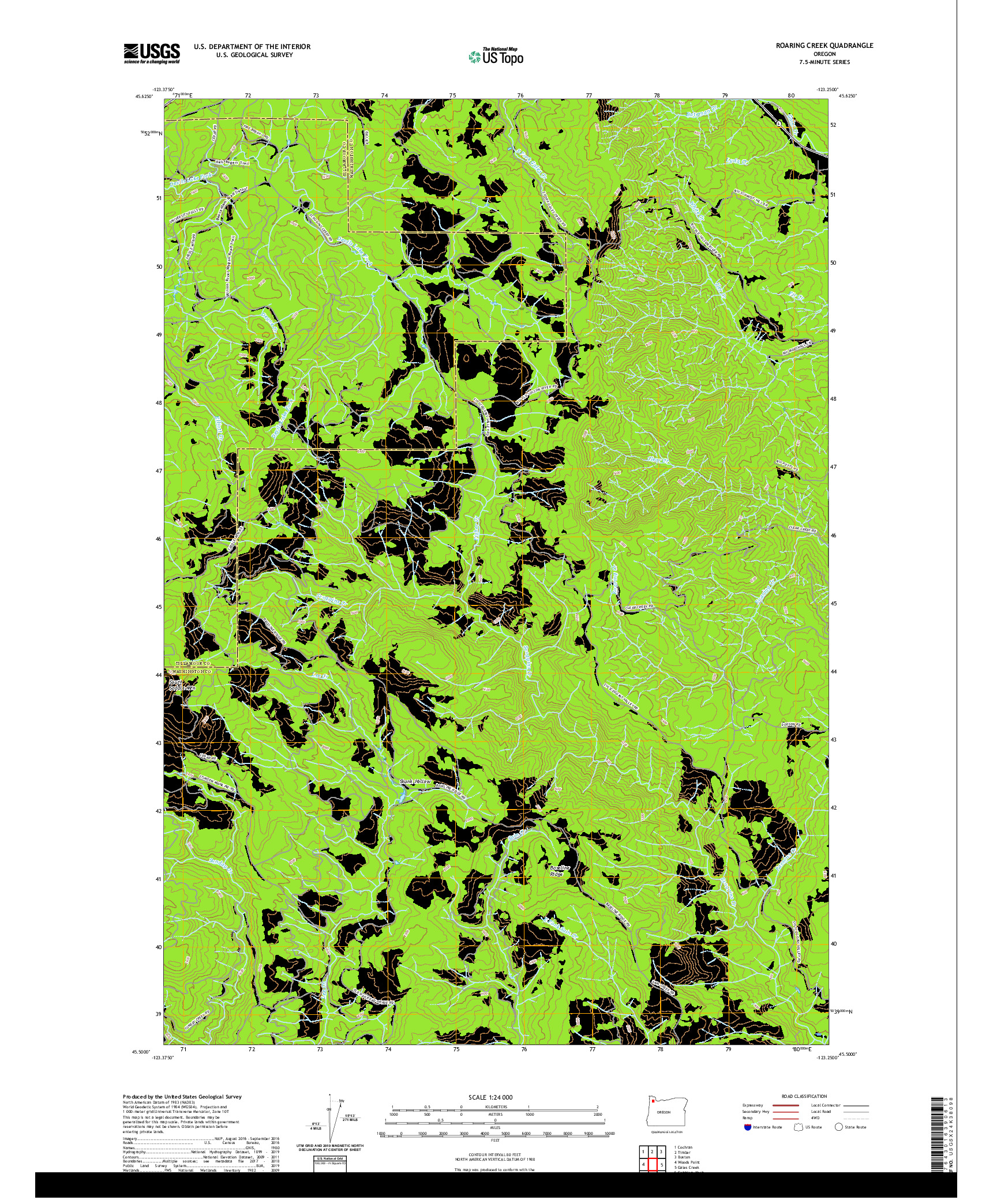 USGS US TOPO 7.5-MINUTE MAP FOR ROARING CREEK, OR 2020