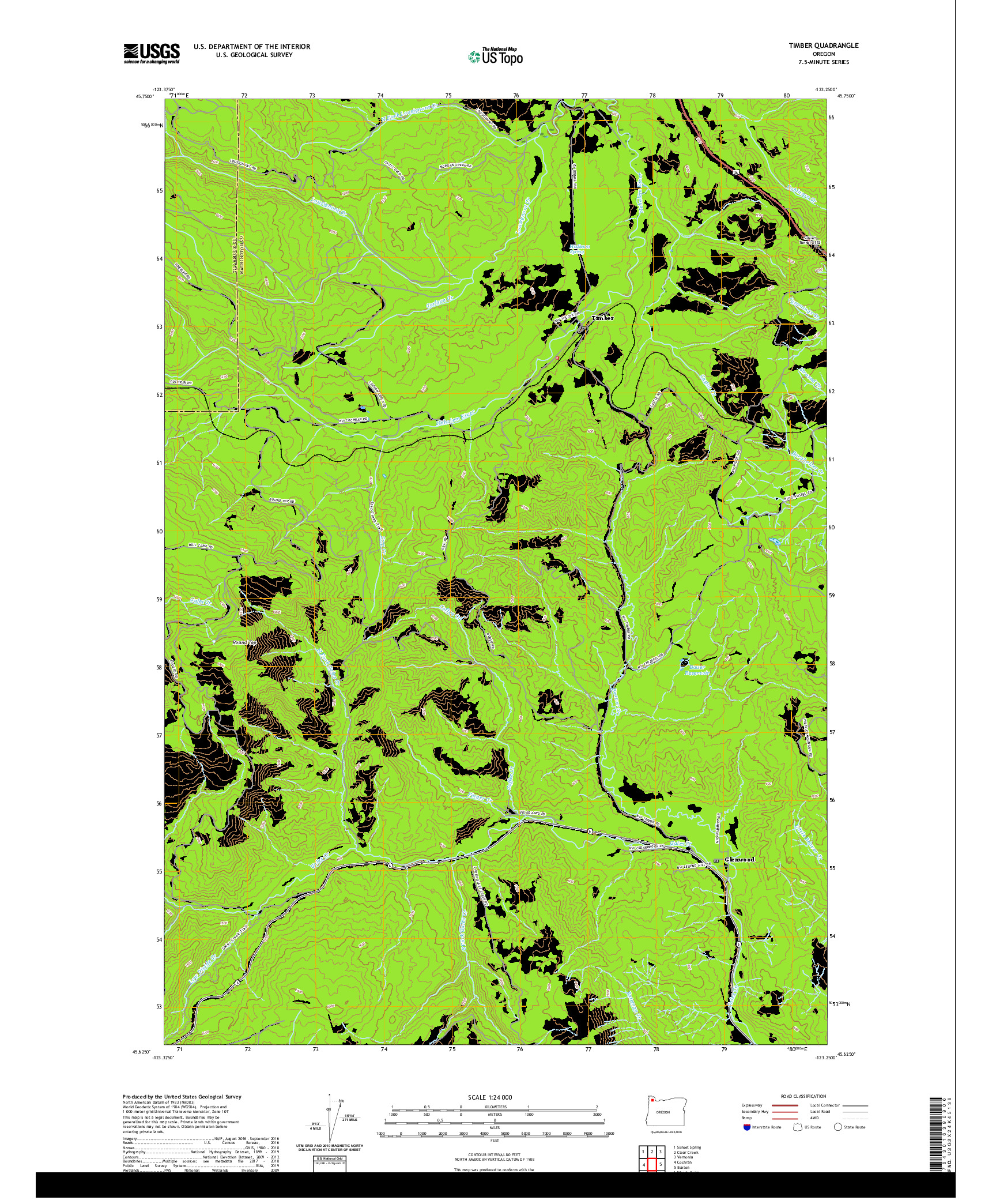 USGS US TOPO 7.5-MINUTE MAP FOR TIMBER, OR 2020