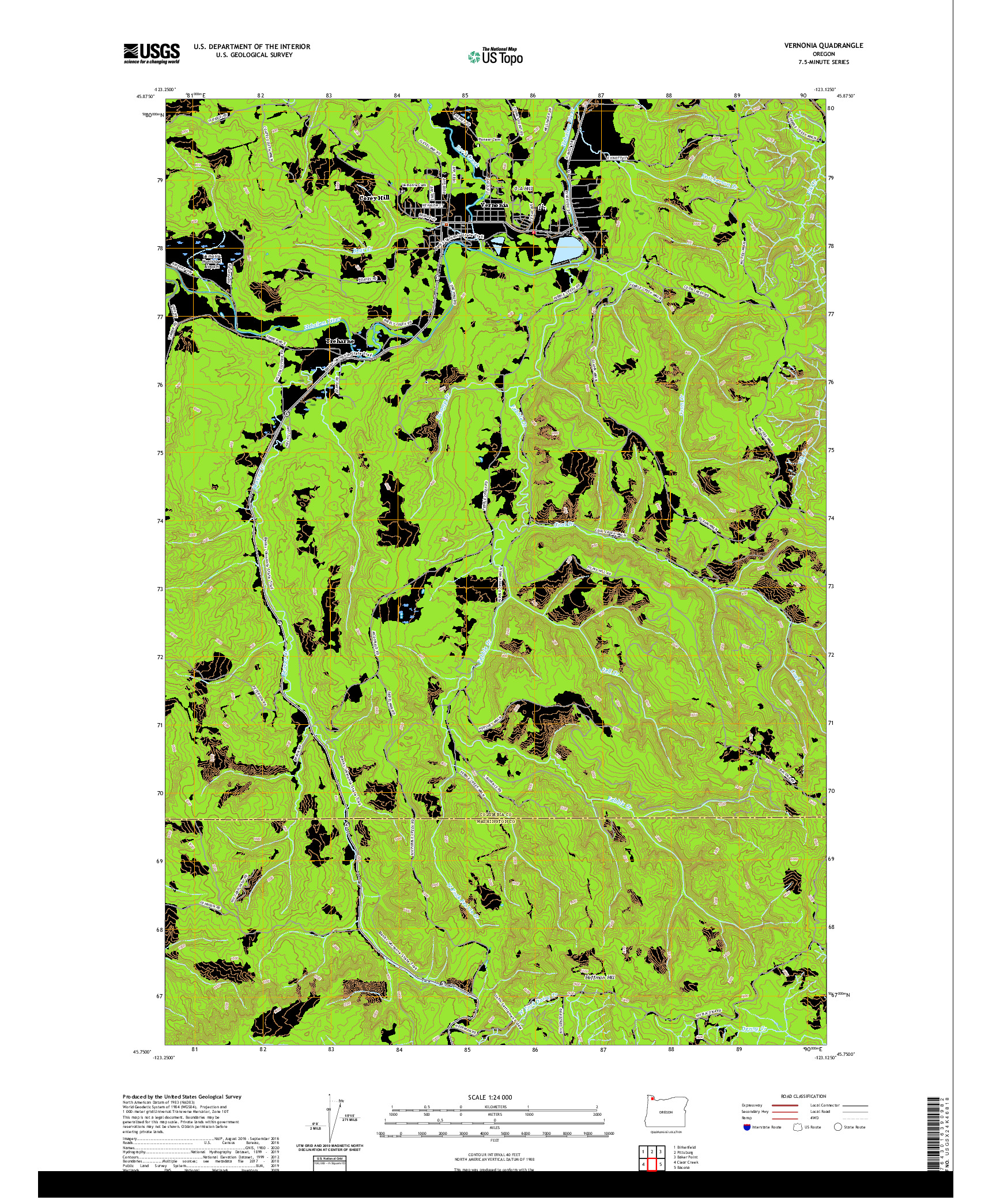 USGS US TOPO 7.5-MINUTE MAP FOR VERNONIA, OR 2020