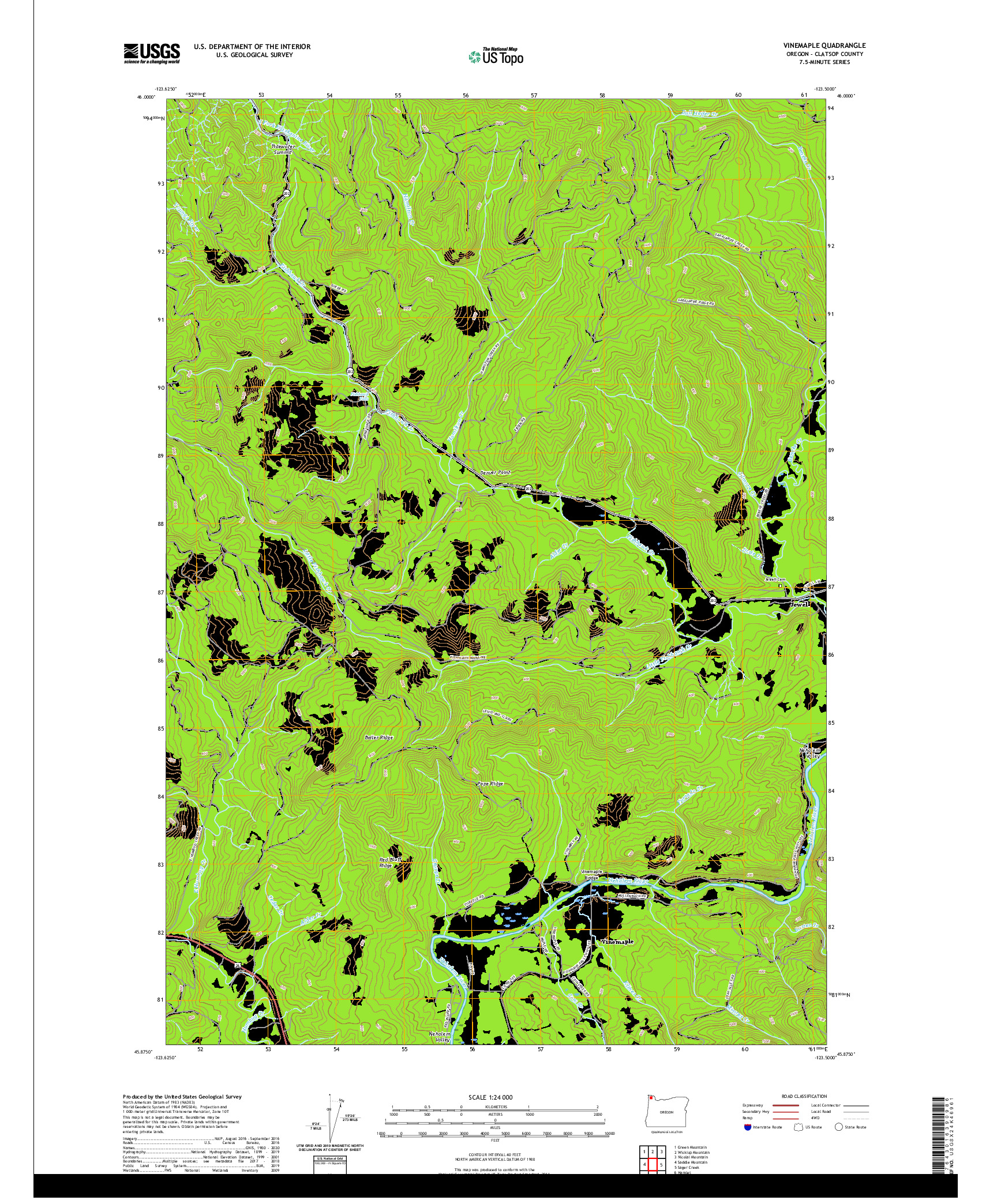 USGS US TOPO 7.5-MINUTE MAP FOR VINEMAPLE, OR 2020