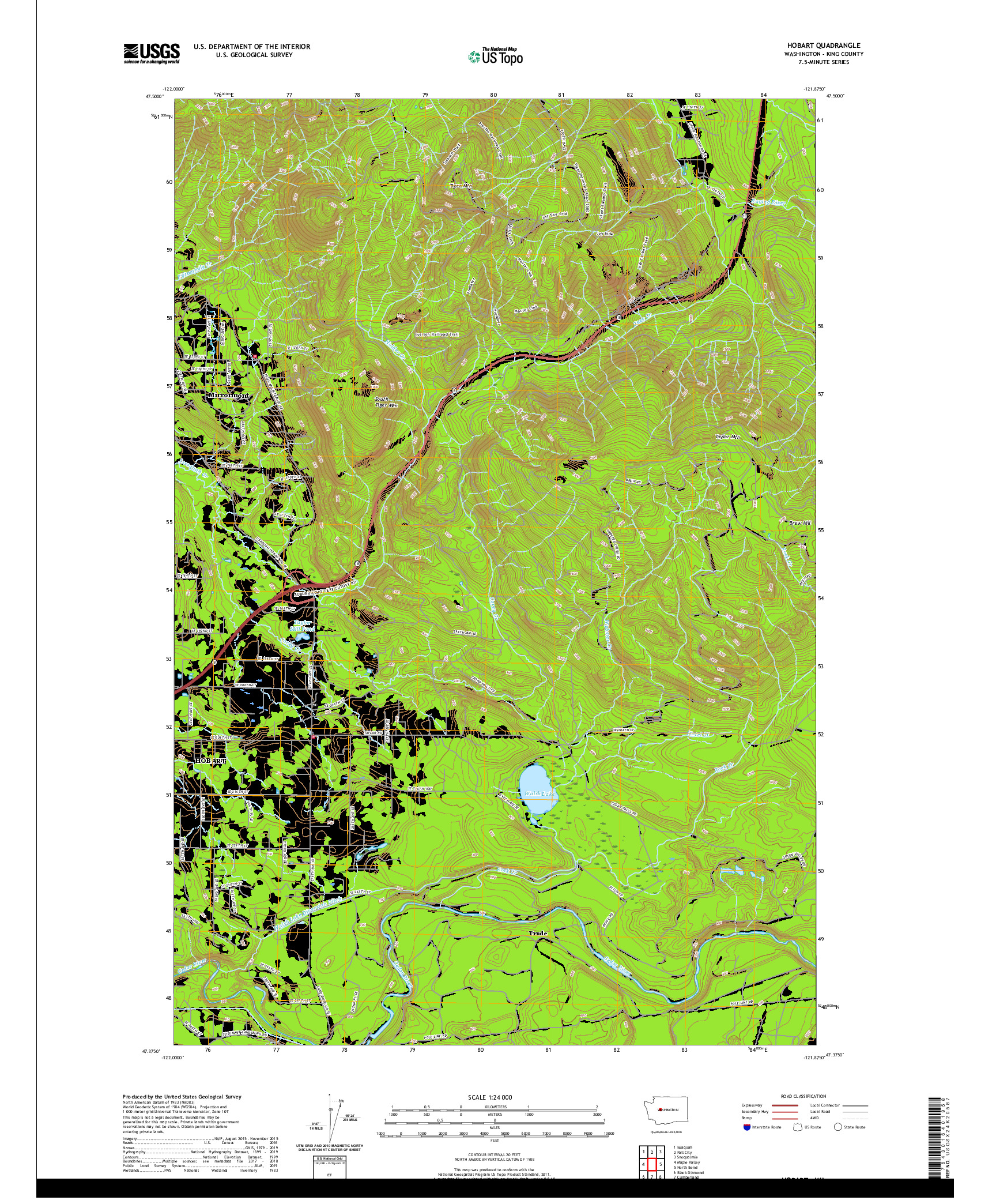 USGS US TOPO 7.5-MINUTE MAP FOR HOBART, WA 2020