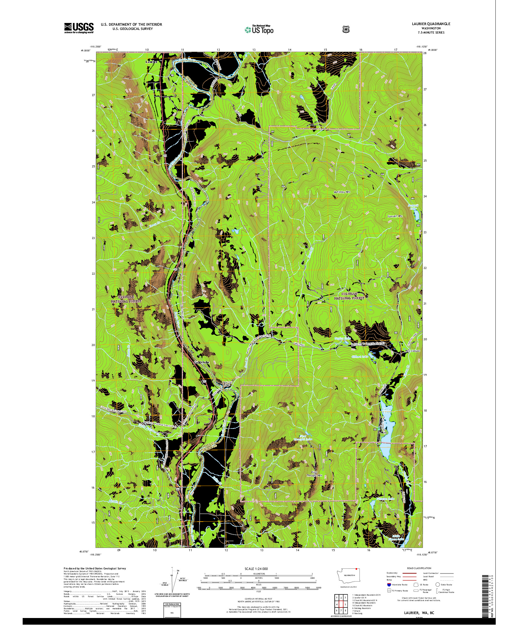 USGS US TOPO 7.5-MINUTE MAP FOR LAURIER, WA,BC 2020