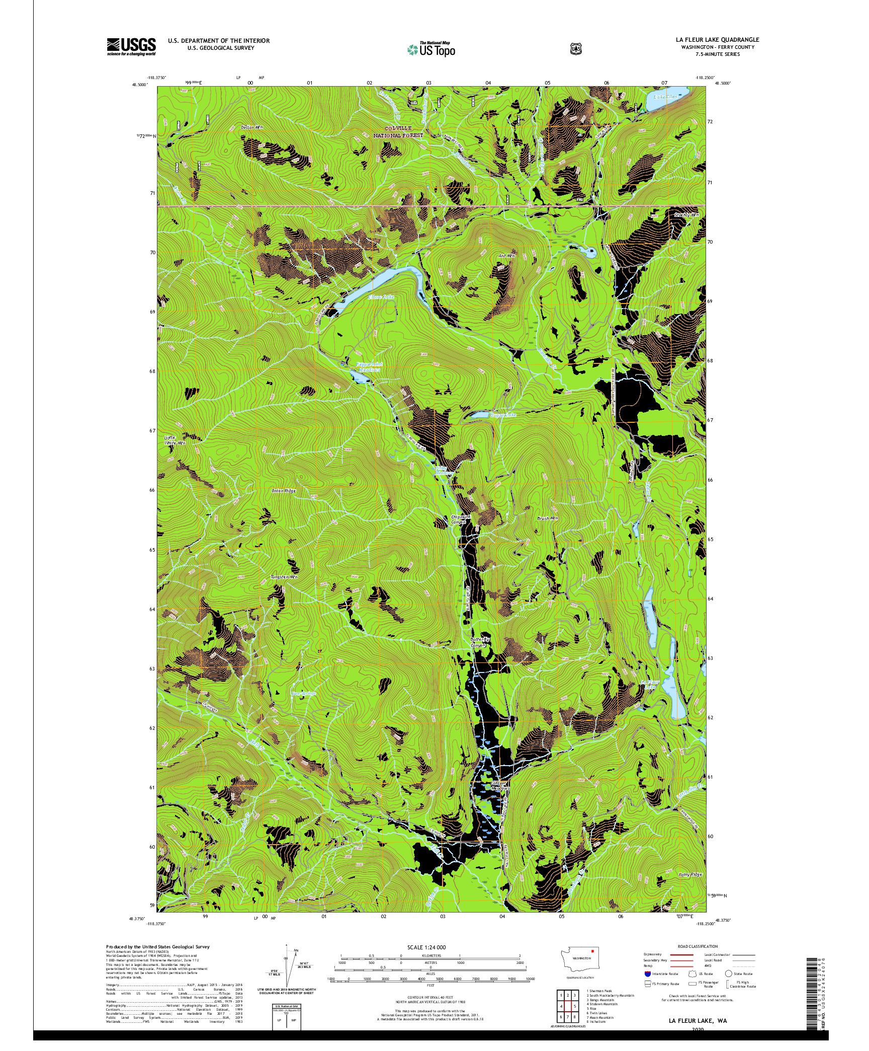 USGS US TOPO 7.5-MINUTE MAP FOR LA FLEUR LAKE, WA 2020