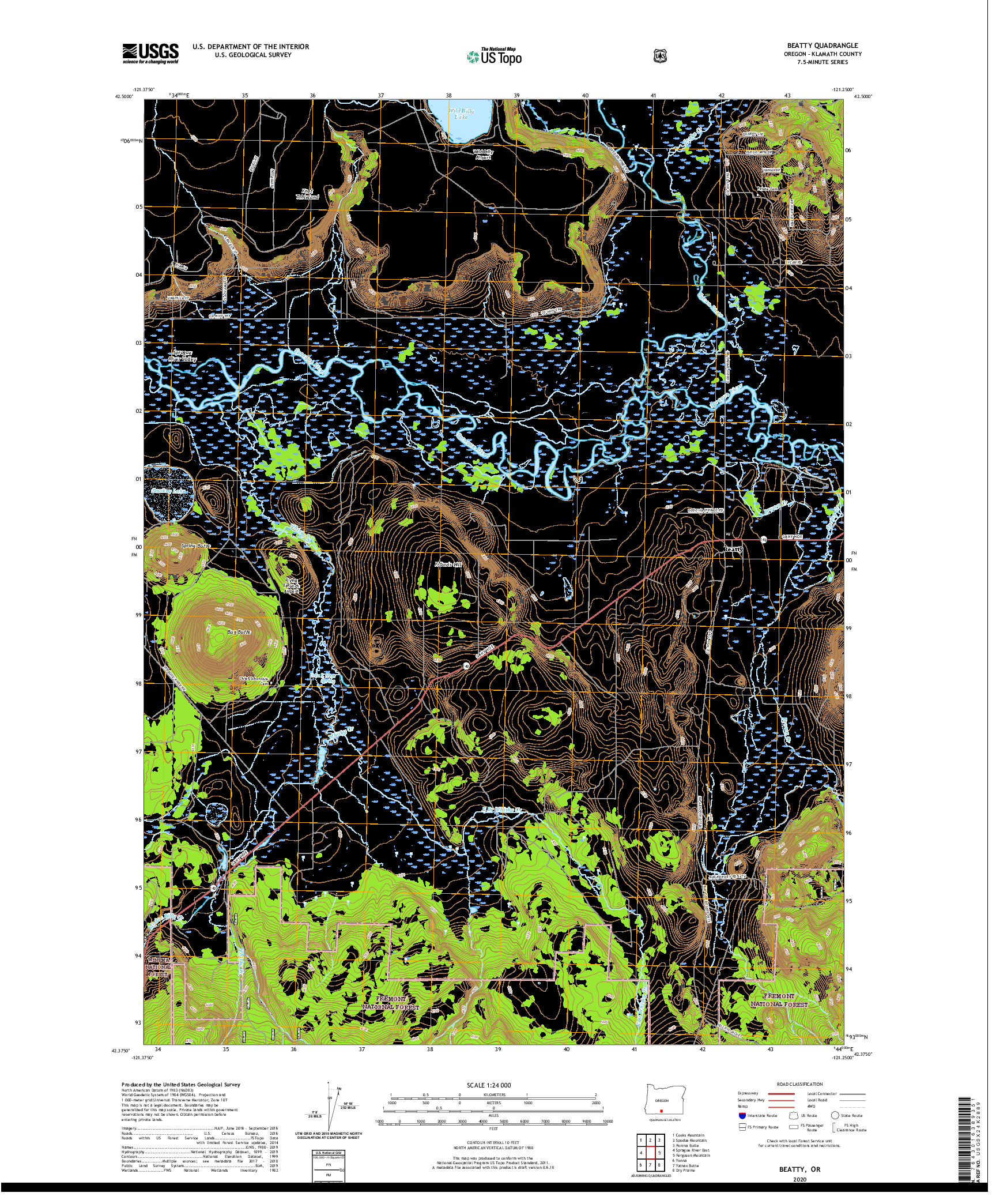 USGS US TOPO 7.5-MINUTE MAP FOR BEATTY, OR 2020