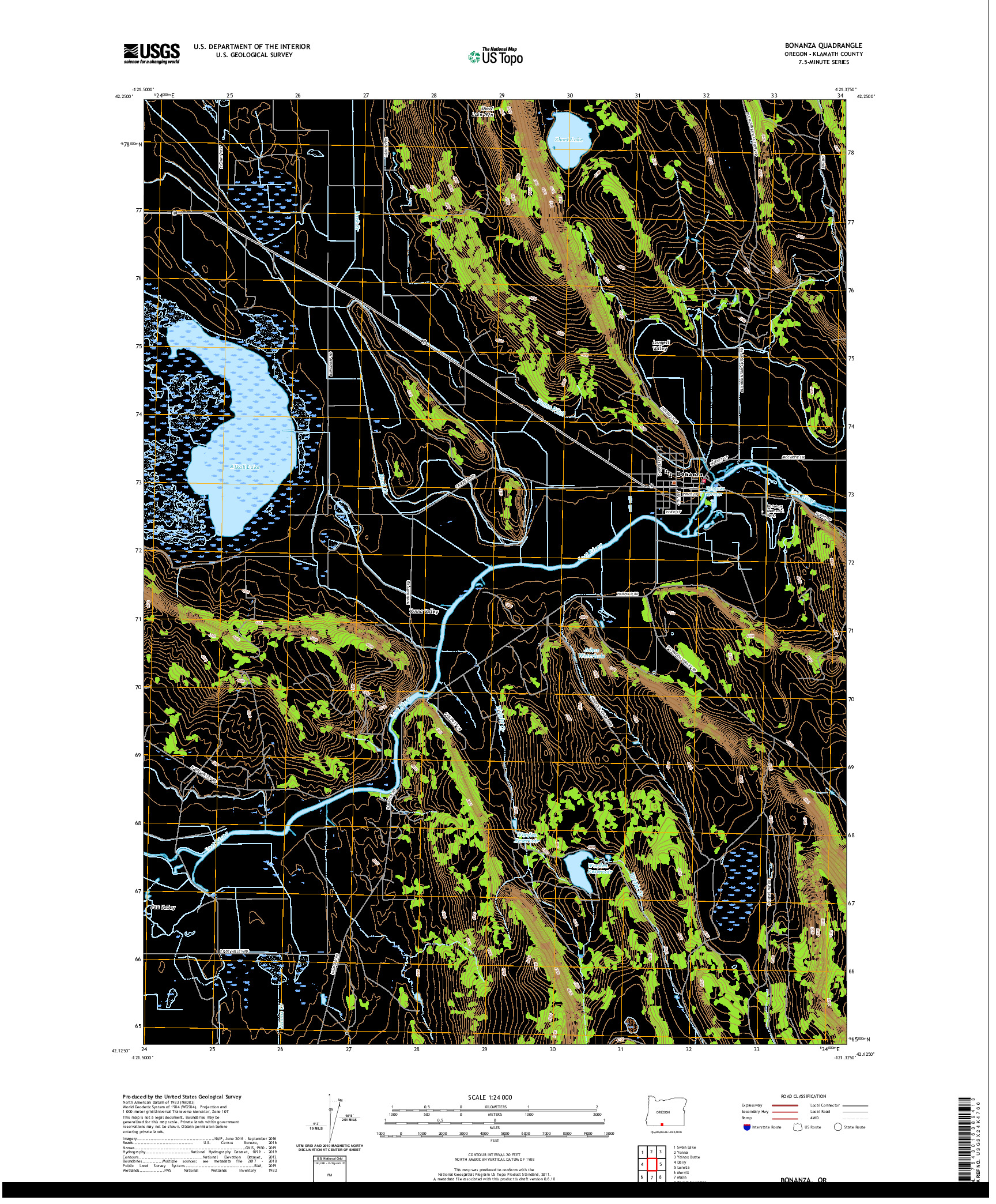 USGS US TOPO 7.5-MINUTE MAP FOR BONANZA, OR 2020