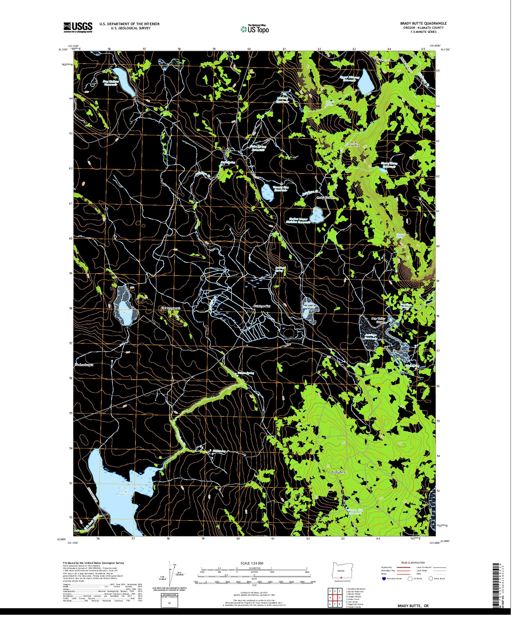 USGS US TOPO 7.5-MINUTE MAP FOR BRADY BUTTE, OR 2020