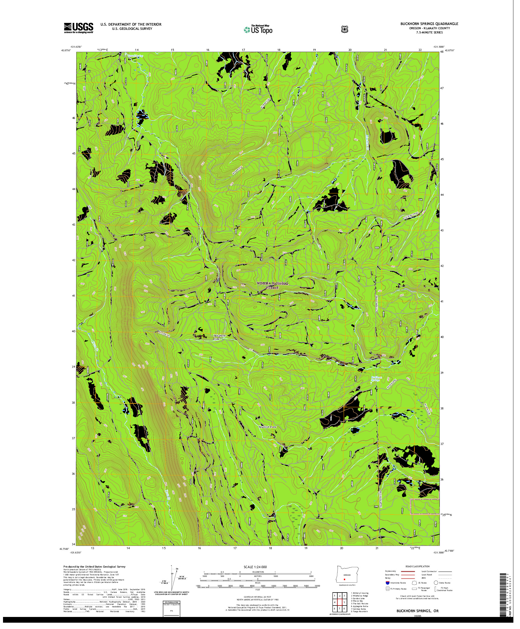 USGS US TOPO 7.5-MINUTE MAP FOR BUCKHORN SPRINGS, OR 2020