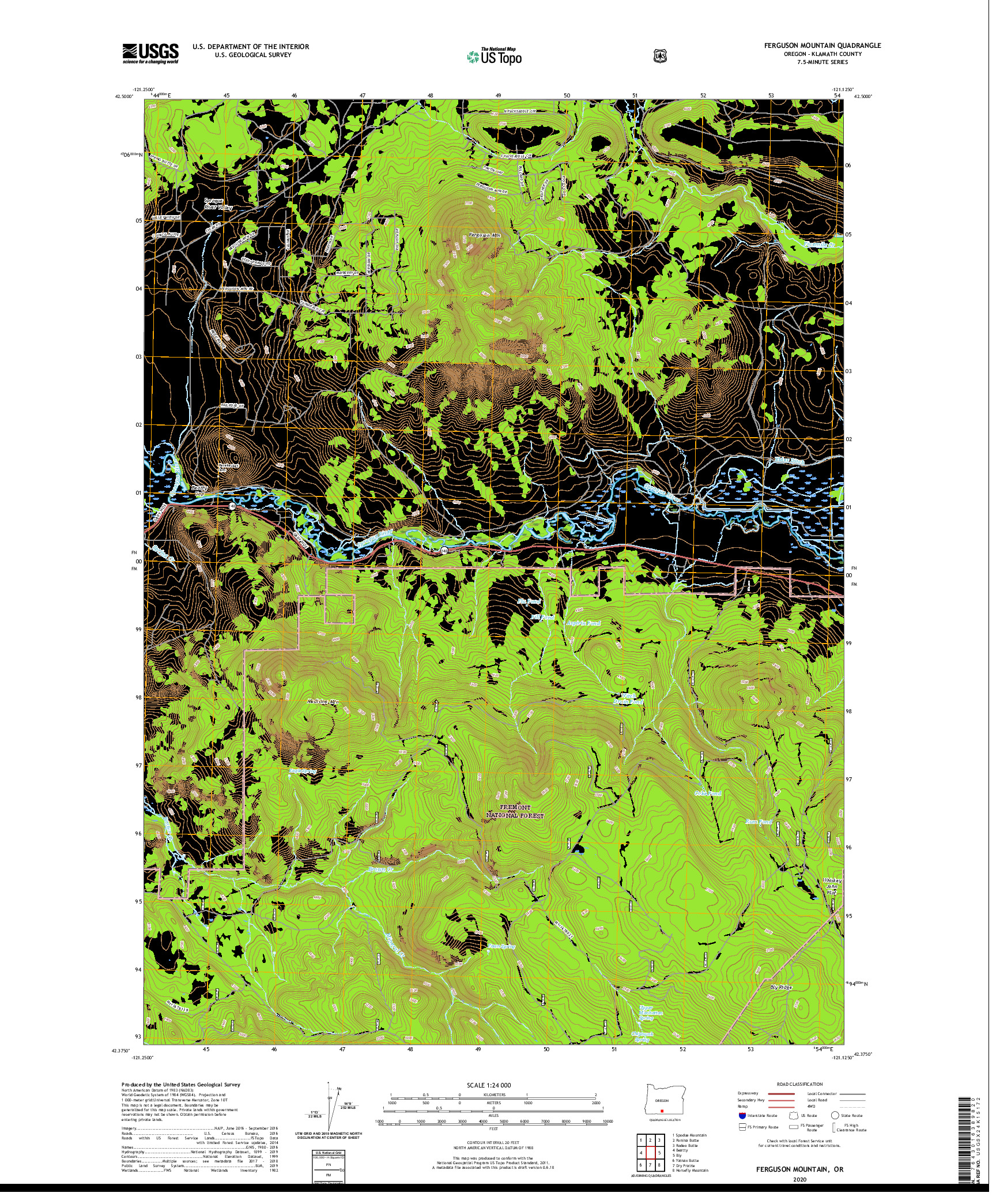 USGS US TOPO 7.5-MINUTE MAP FOR FERGUSON MOUNTAIN, OR 2020