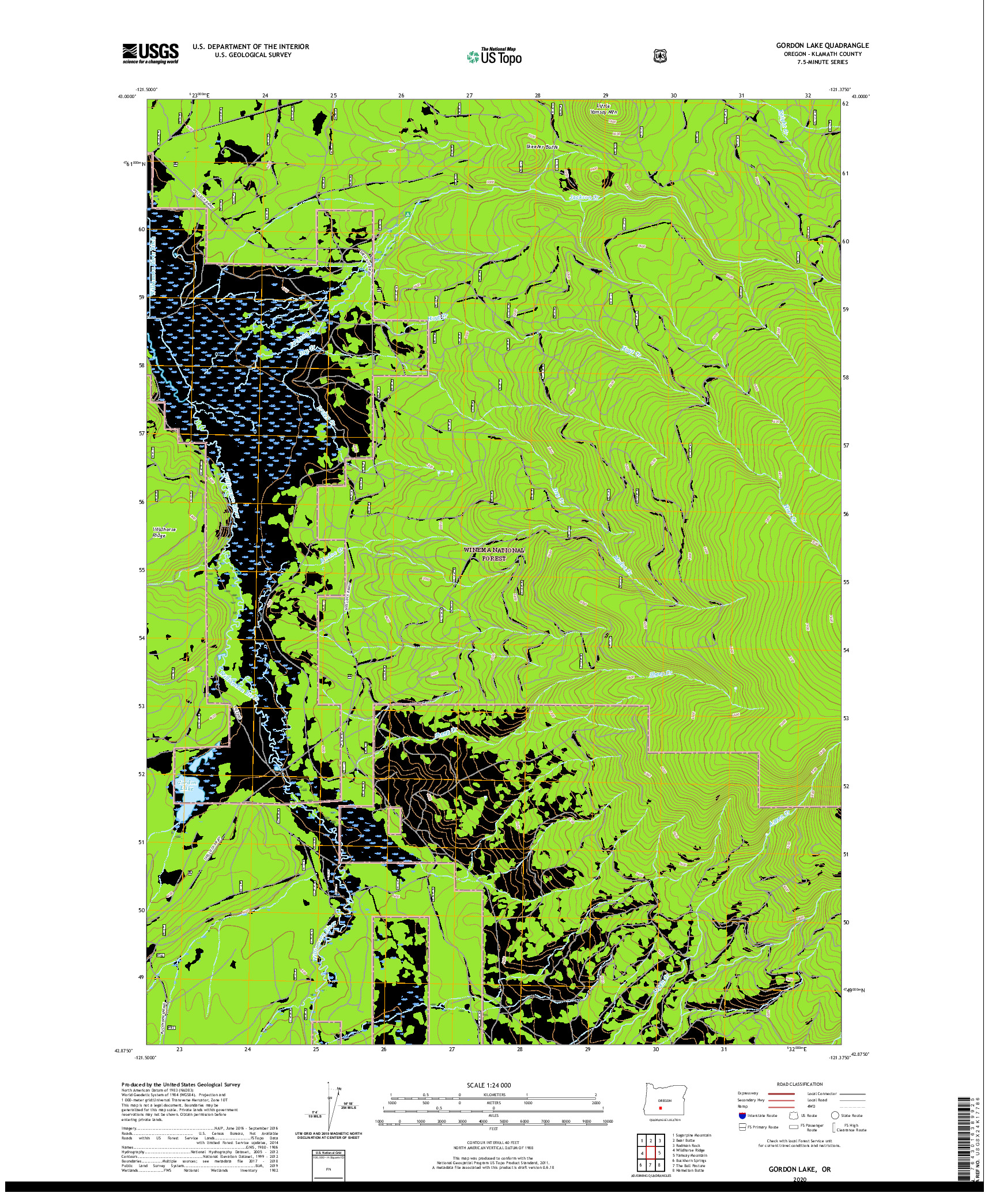 USGS US TOPO 7.5-MINUTE MAP FOR GORDON LAKE, OR 2020