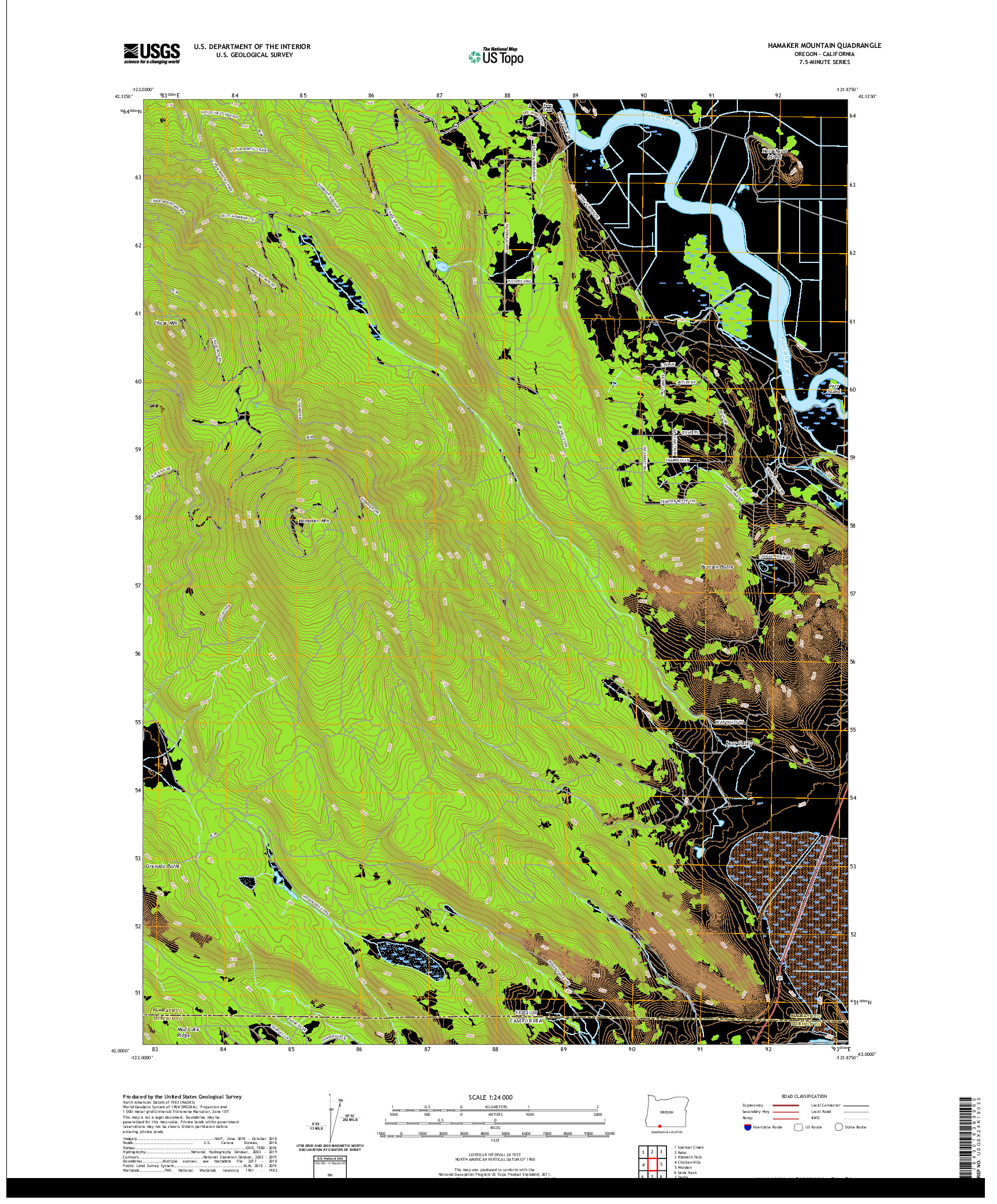 USGS US TOPO 7.5-MINUTE MAP FOR HAMAKER MOUNTAIN, OR,CA 2020