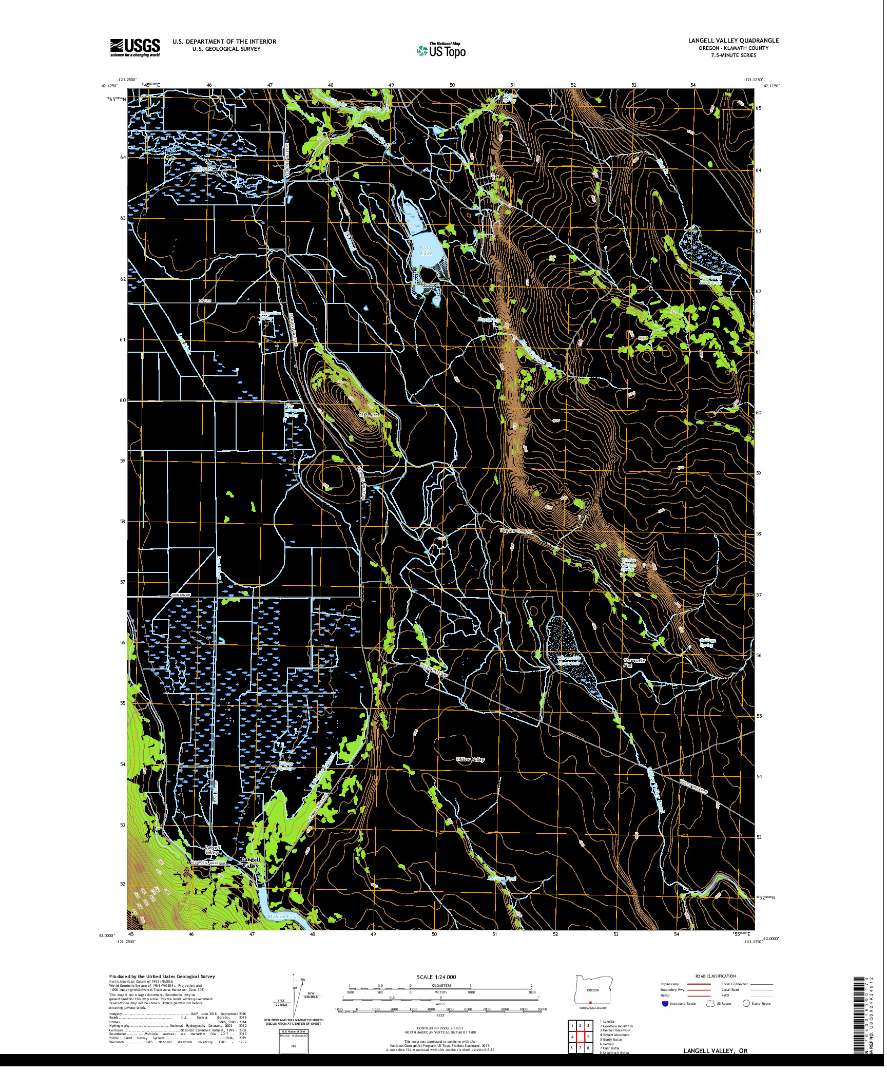 USGS US TOPO 7.5-MINUTE MAP FOR LANGELL VALLEY, OR 2020