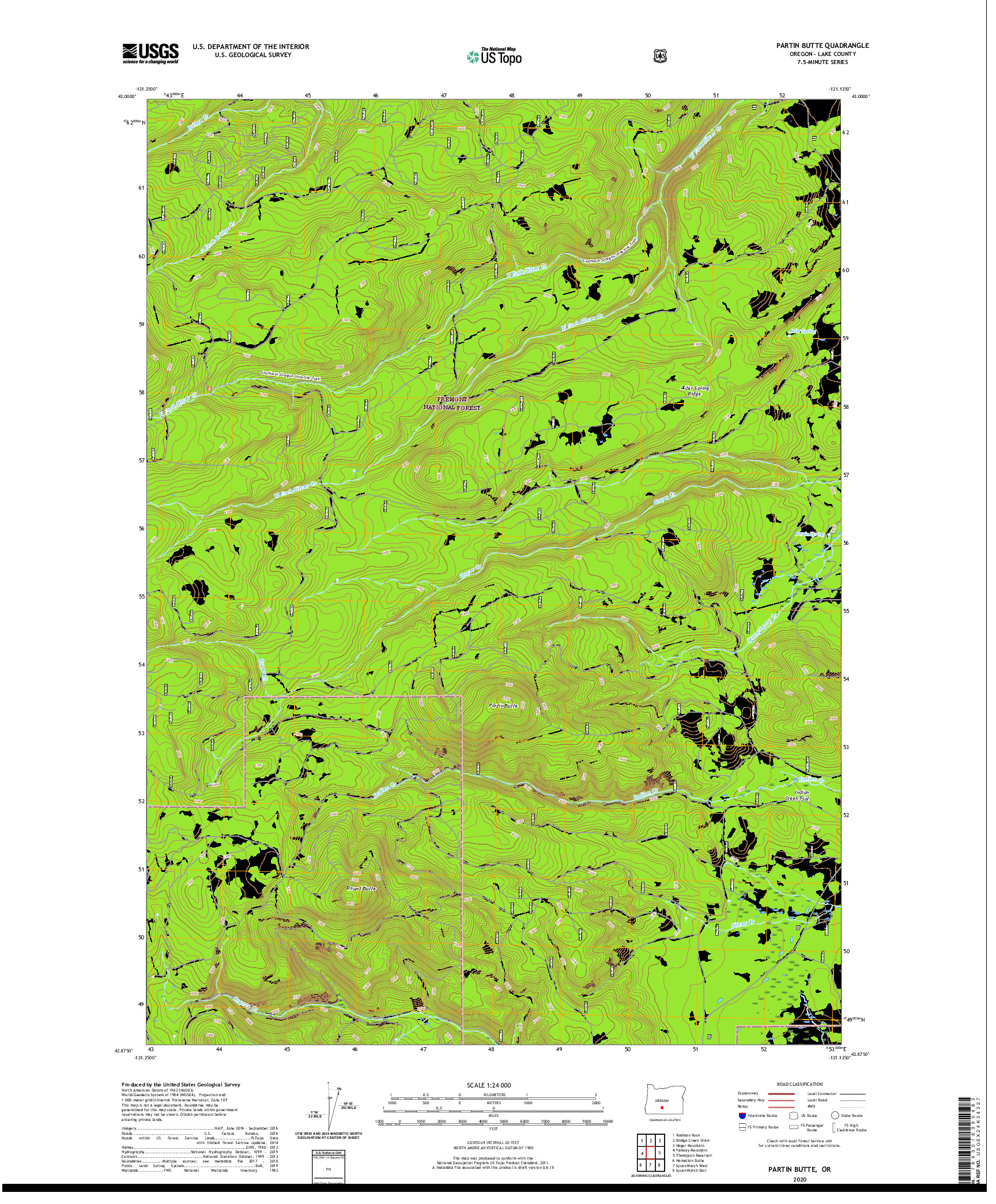 USGS US TOPO 7.5-MINUTE MAP FOR PARTIN BUTTE, OR 2020