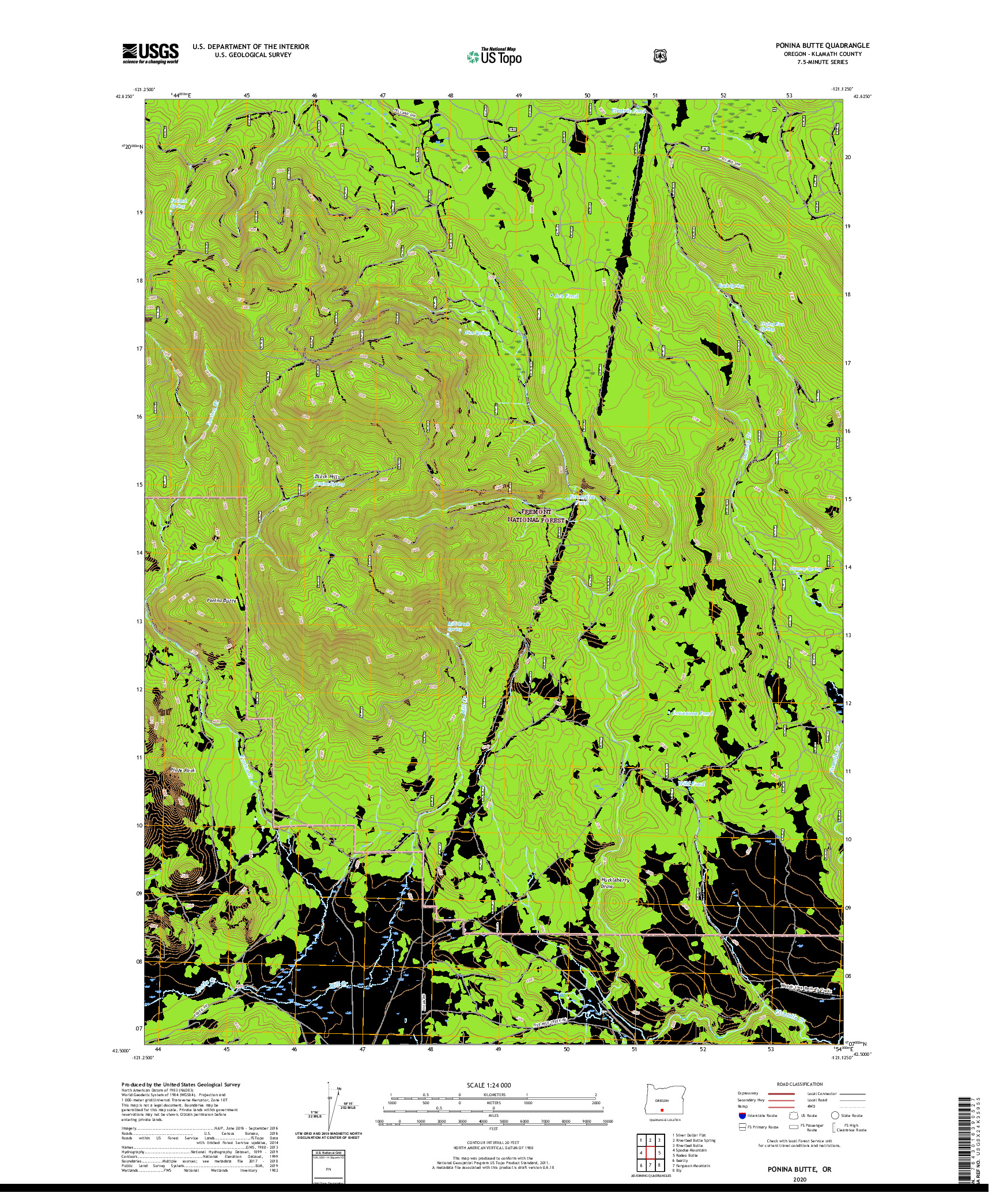 USGS US TOPO 7.5-MINUTE MAP FOR PONINA BUTTE, OR 2020