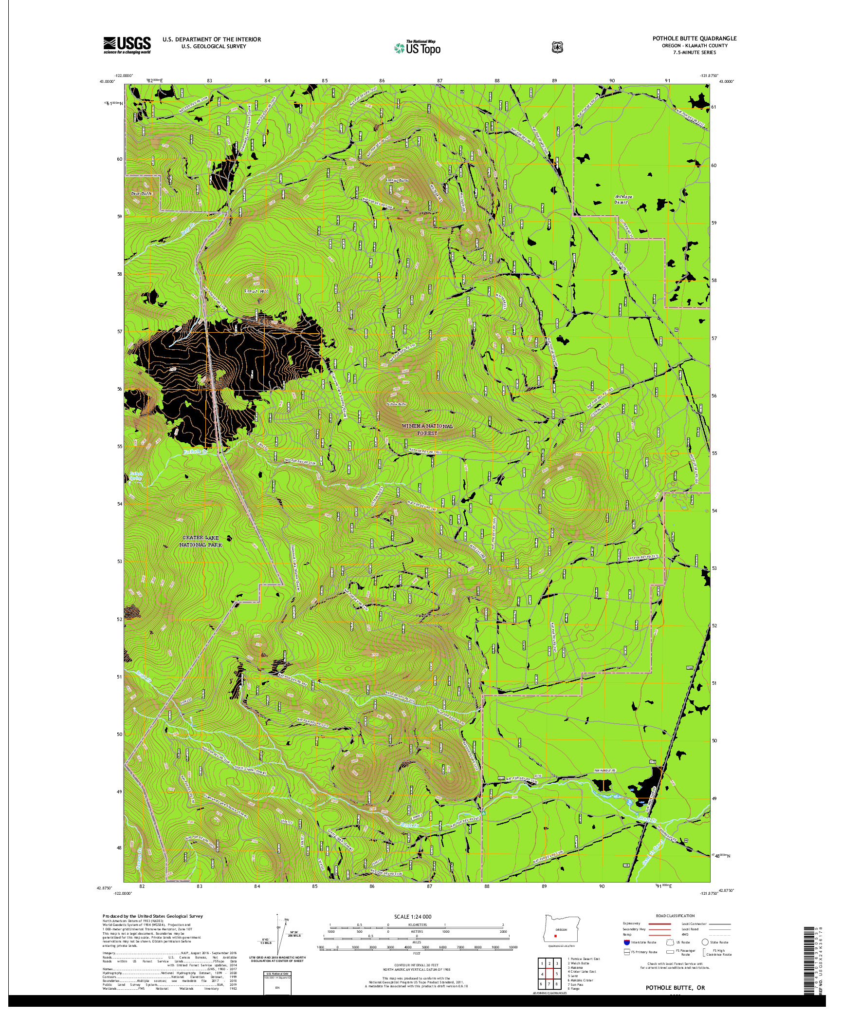USGS US TOPO 7.5-MINUTE MAP FOR POTHOLE BUTTE, OR 2020