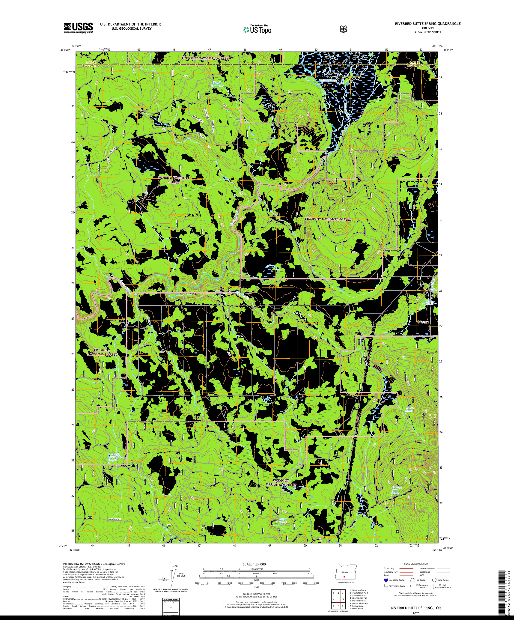 USGS US TOPO 7.5-MINUTE MAP FOR RIVERBED BUTTE SPRING, OR 2020