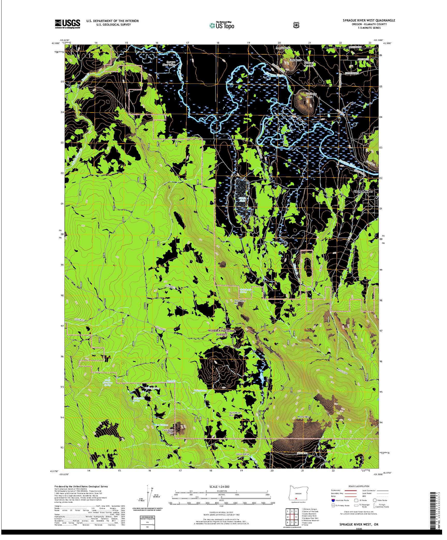 USGS US TOPO 7.5-MINUTE MAP FOR SPRAGUE RIVER WEST, OR 2020