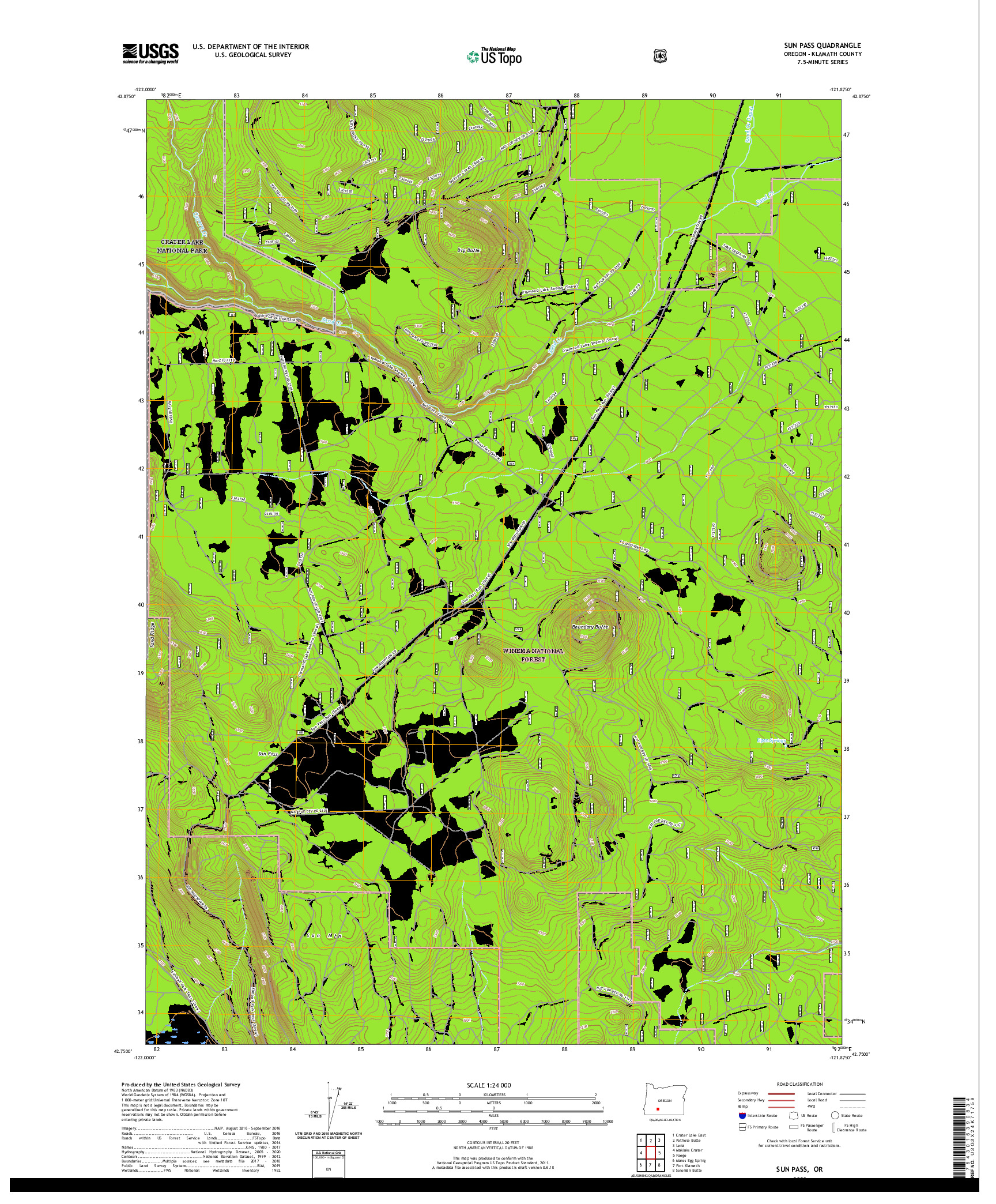 USGS US TOPO 7.5-MINUTE MAP FOR SUN PASS, OR 2020