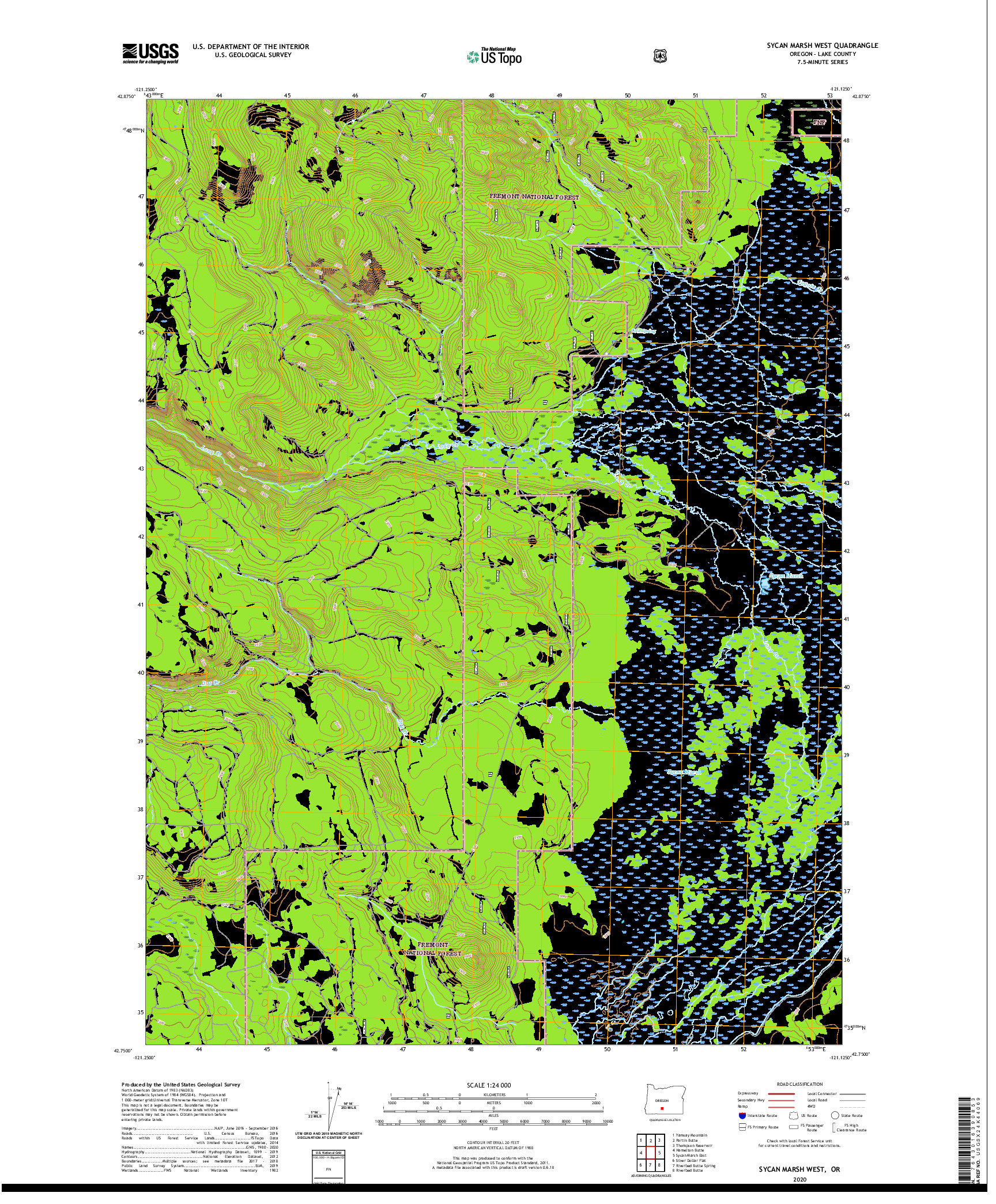 USGS US TOPO 7.5-MINUTE MAP FOR SYCAN MARSH WEST, OR 2020