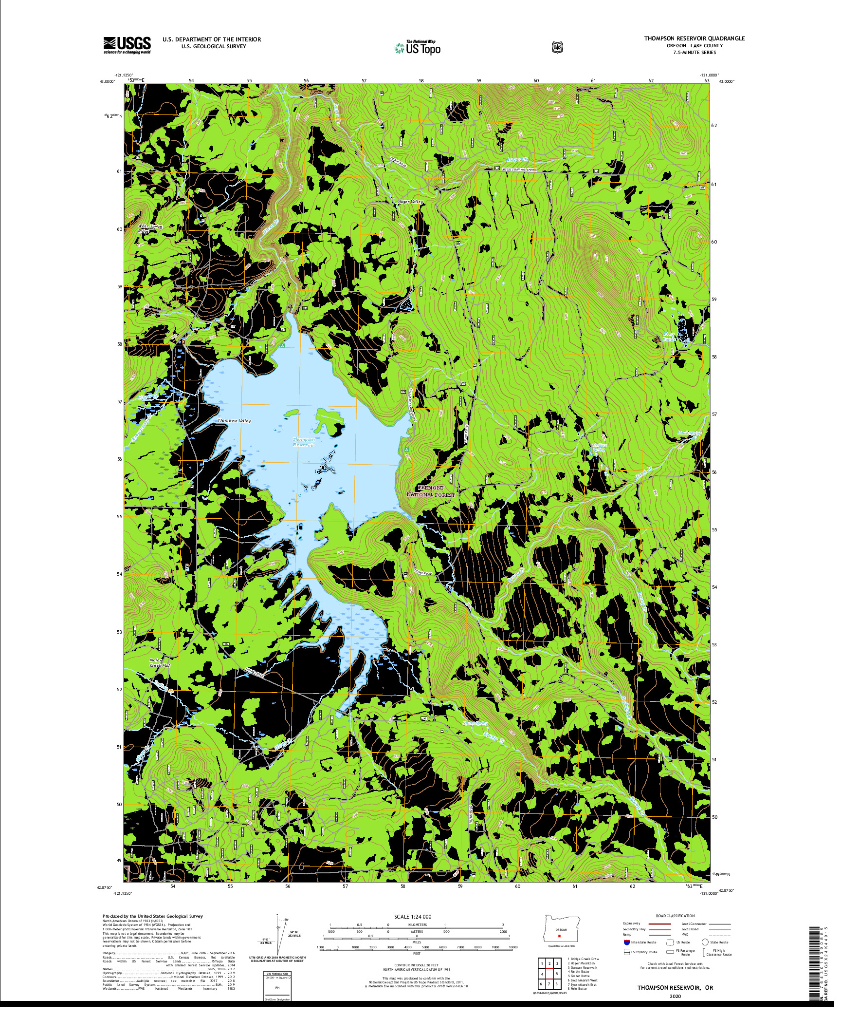 USGS US TOPO 7.5-MINUTE MAP FOR THOMPSON RESERVOIR, OR 2020