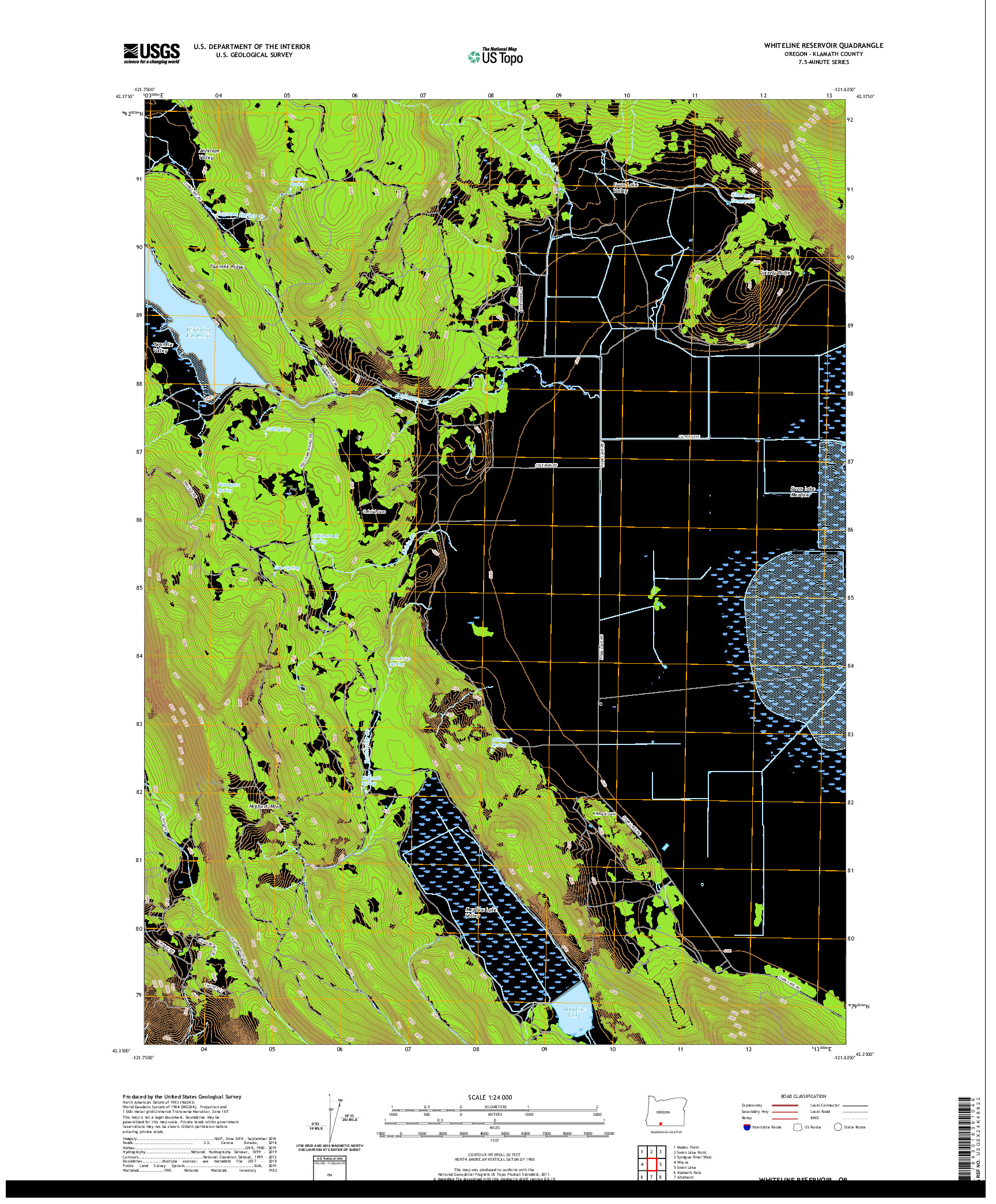 USGS US TOPO 7.5-MINUTE MAP FOR WHITELINE RESERVOIR, OR 2020