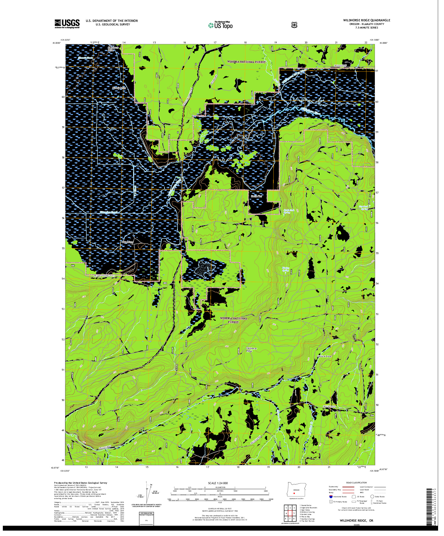 USGS US TOPO 7.5-MINUTE MAP FOR WILDHORSE RIDGE, OR 2020