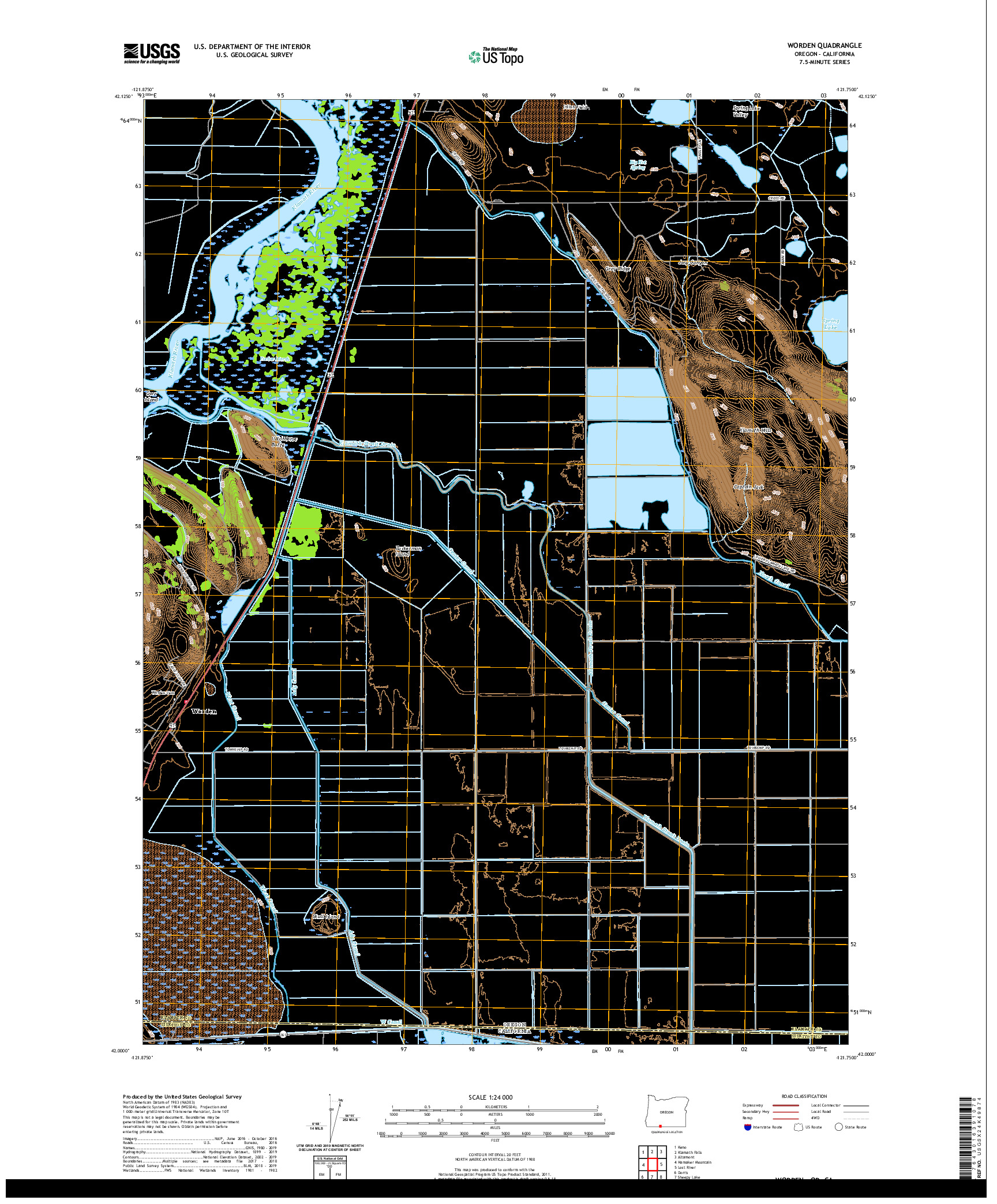 USGS US TOPO 7.5-MINUTE MAP FOR WORDEN, OR,CA 2020