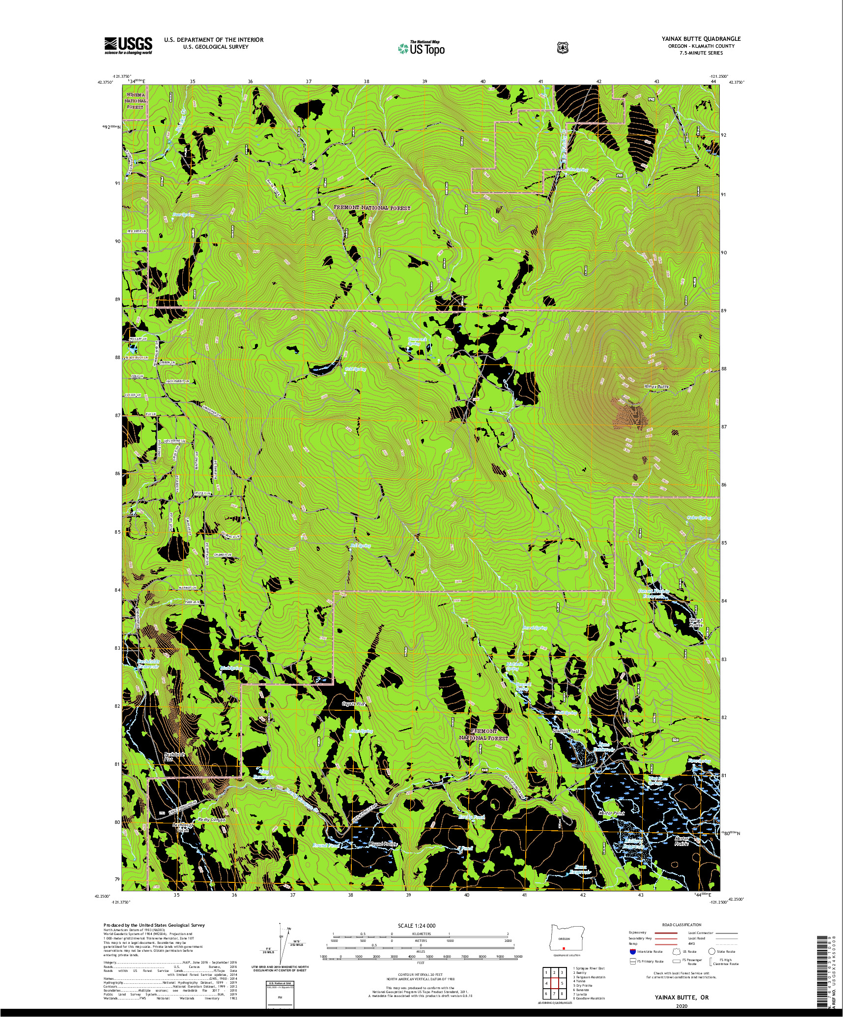 USGS US TOPO 7.5-MINUTE MAP FOR YAINAX BUTTE, OR 2020