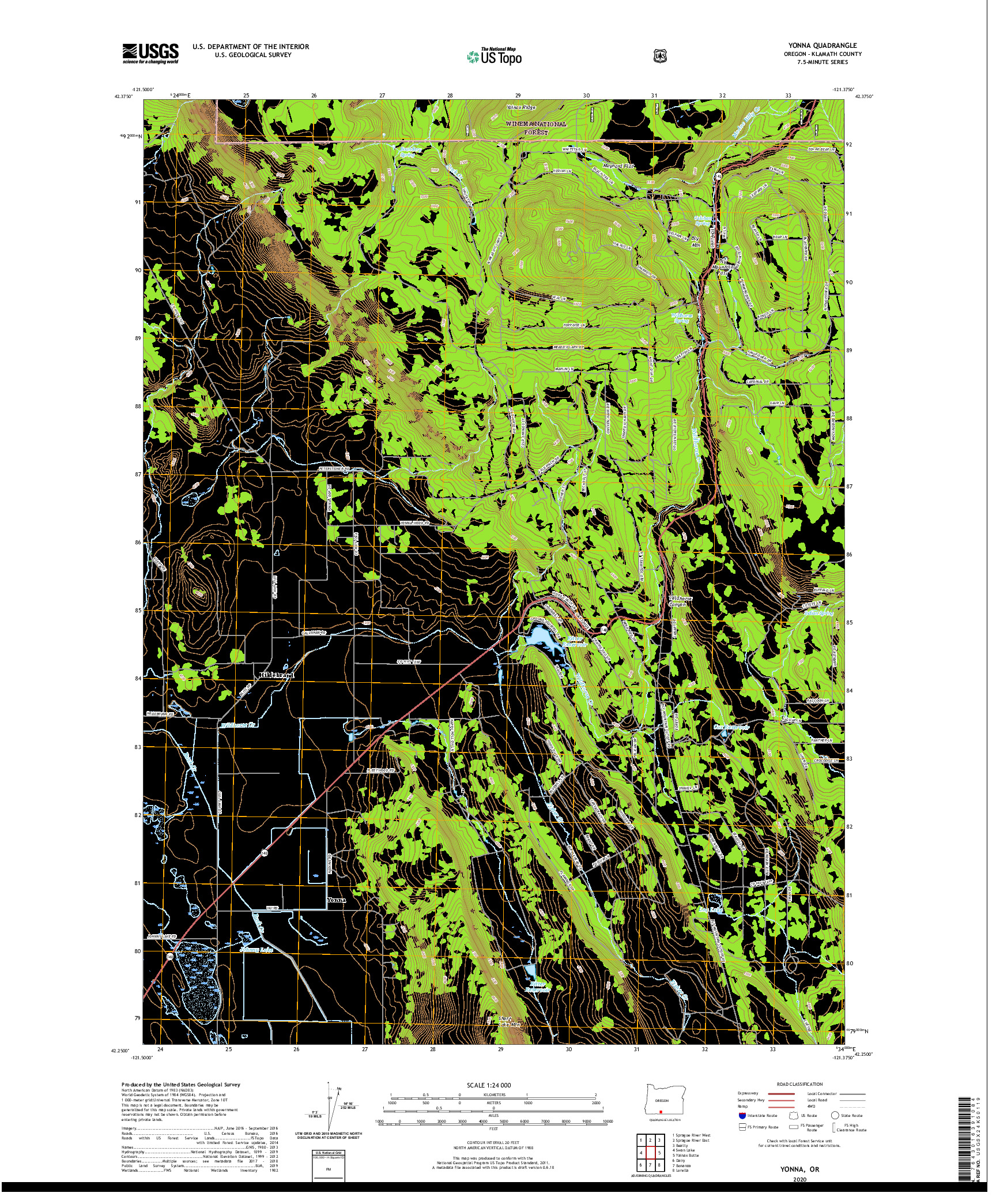 USGS US TOPO 7.5-MINUTE MAP FOR YONNA, OR 2020