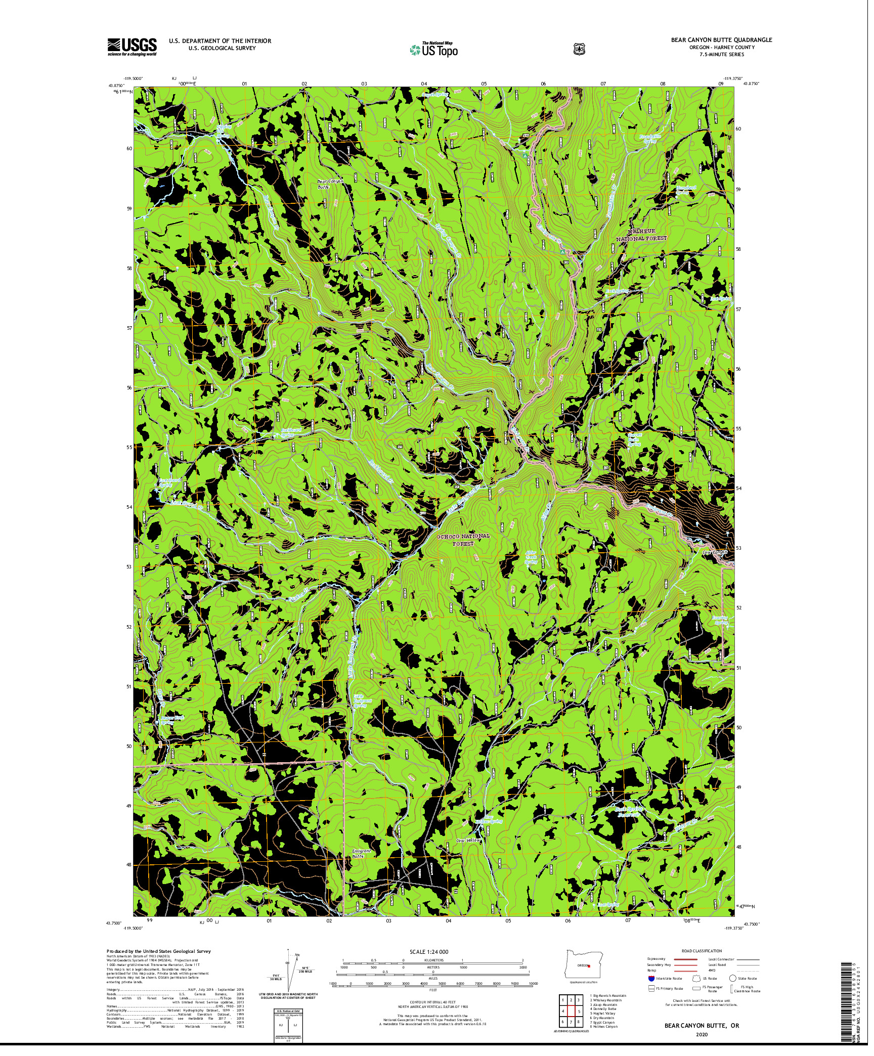 USGS US TOPO 7.5-MINUTE MAP FOR BEAR CANYON BUTTE, OR 2020