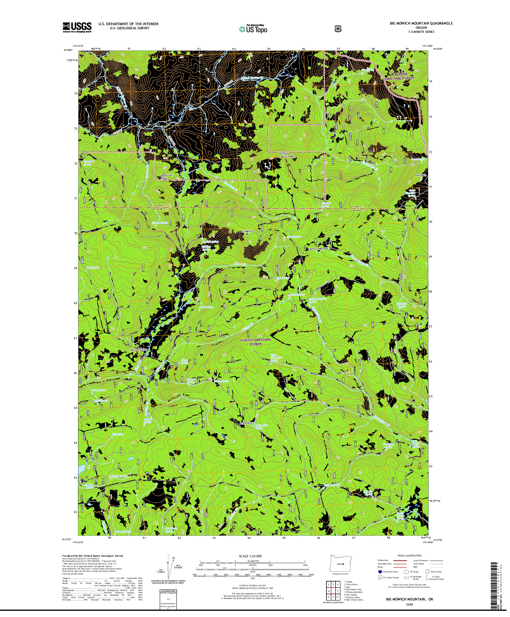 USGS US TOPO 7.5-MINUTE MAP FOR BIG MOWICH MOUNTAIN, OR 2020