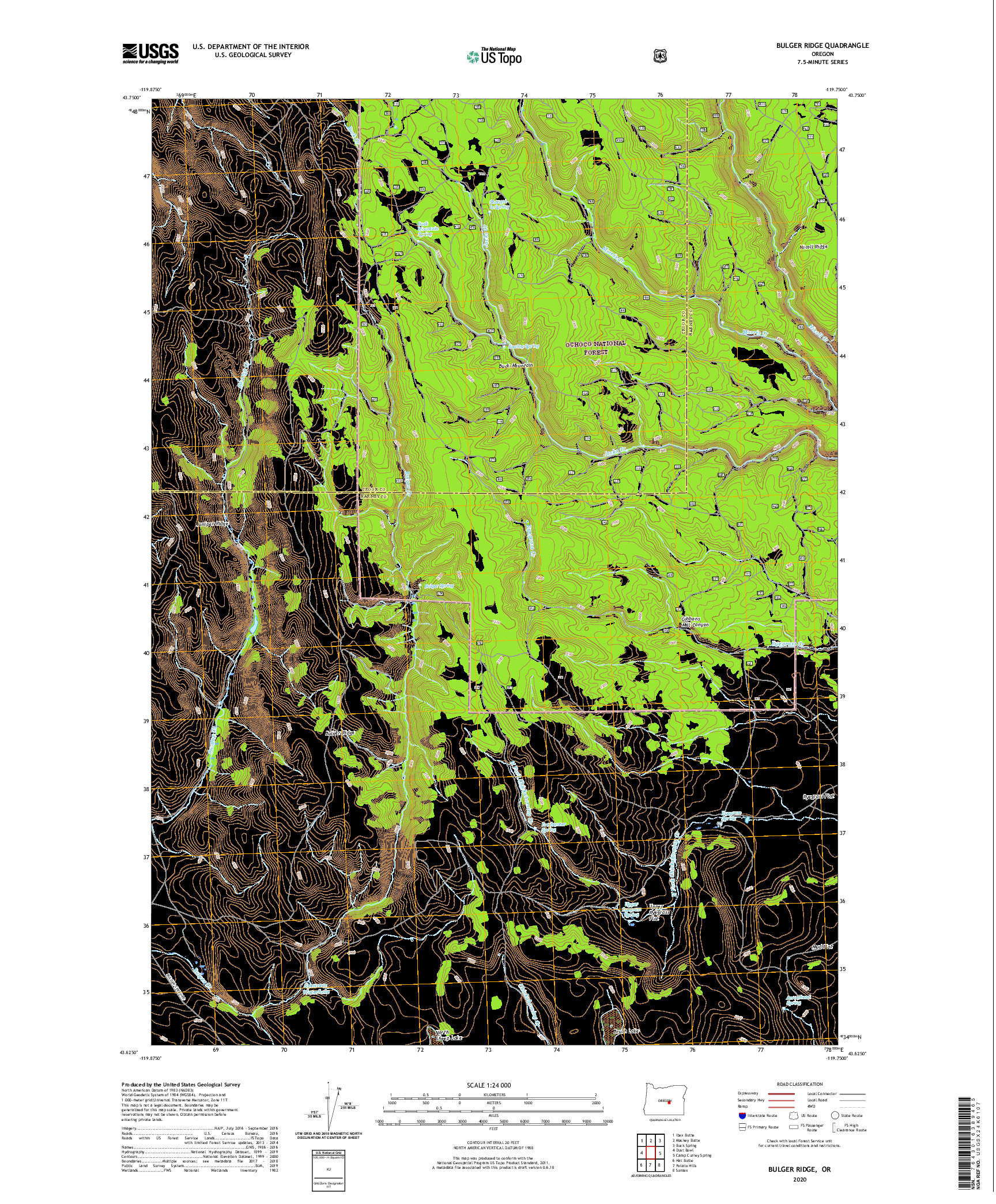 USGS US TOPO 7.5-MINUTE MAP FOR BULGER RIDGE, OR 2020