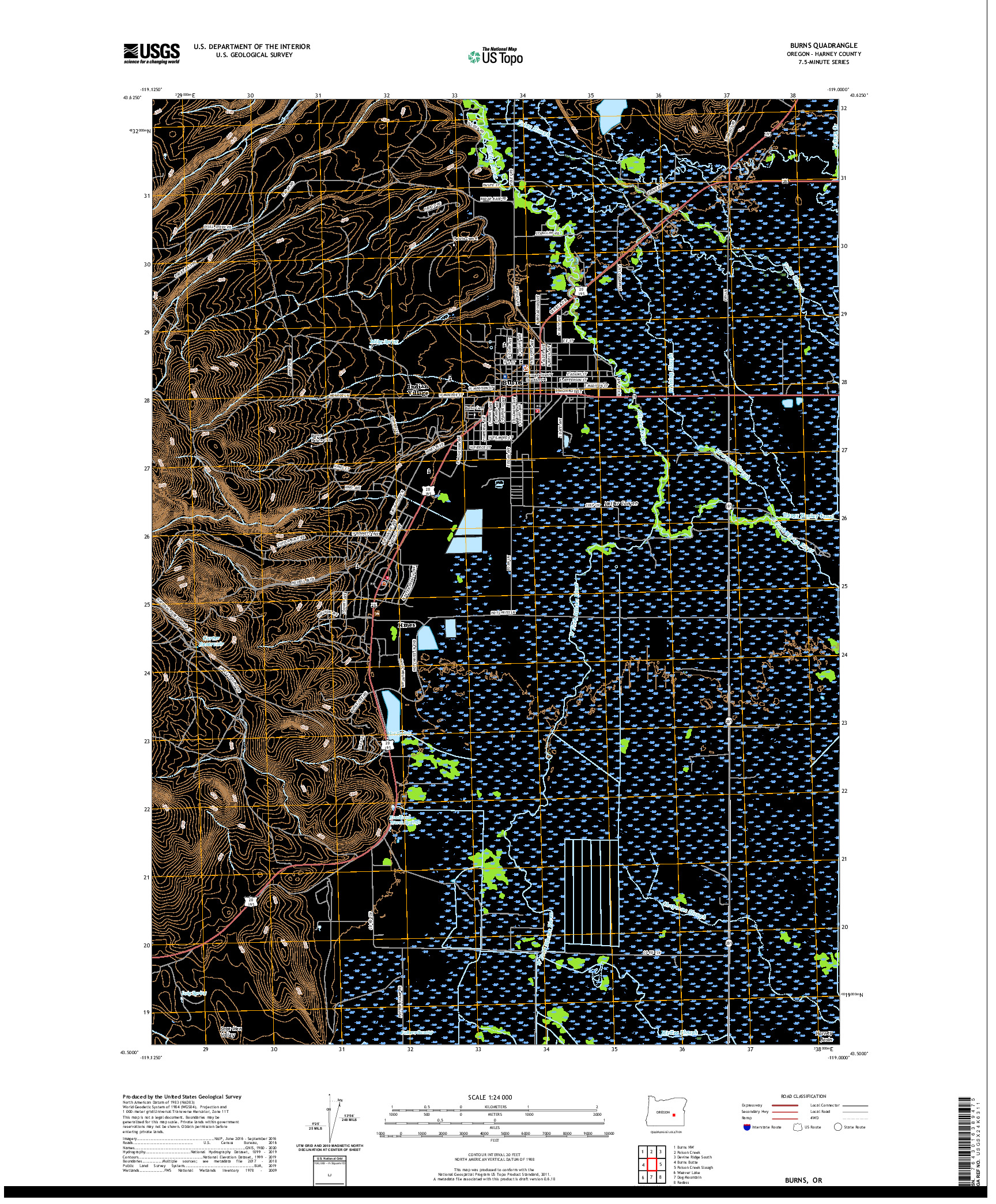 USGS US TOPO 7.5-MINUTE MAP FOR BURNS, OR 2020
