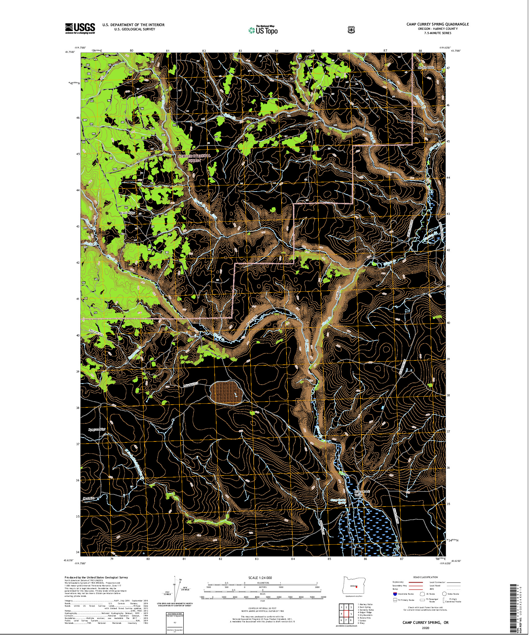 USGS US TOPO 7.5-MINUTE MAP FOR CAMP CURREY SPRING, OR 2020