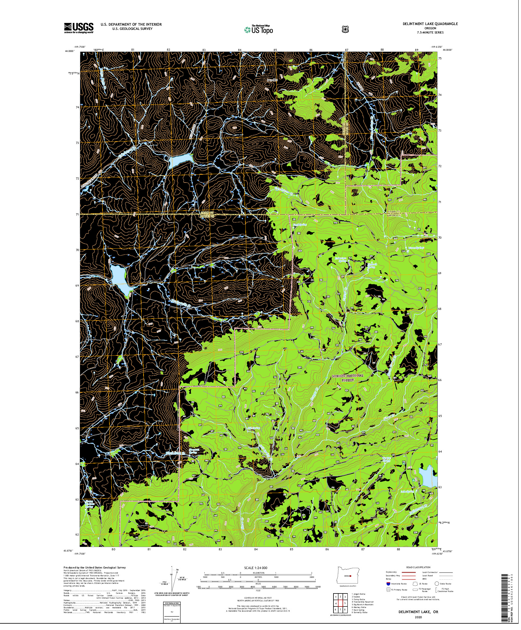 USGS US TOPO 7.5-MINUTE MAP FOR DELINTMENT LAKE, OR 2020